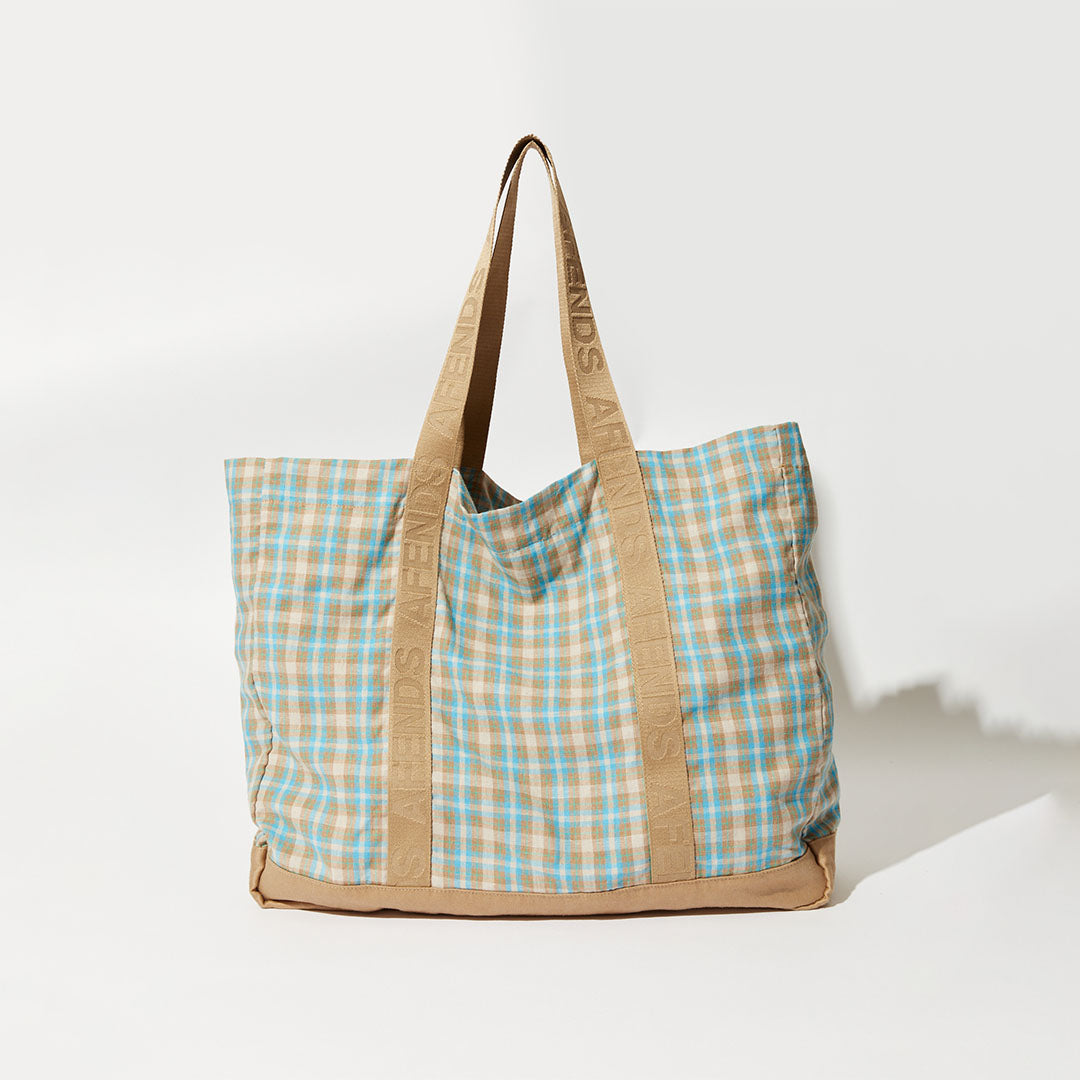 Afends Unisex Millie - Hemp Oversized Tote Bag - Tan Check A231644-TNC-OS