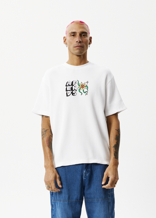 Afends Mens Flowerbed - Waffle Retro T-Shirt - Off White 
