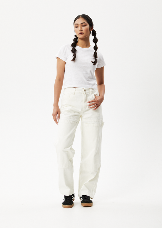 Afends Womens Moss - Organic Denim Carpenter Jeans - Off White 