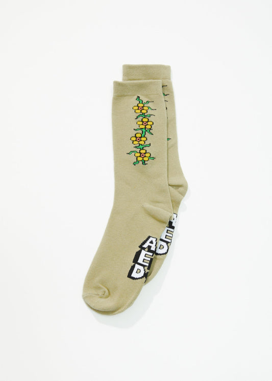 Afends Unisex Flowerbed - Crew Socks - Cement A232677-CEM-OS