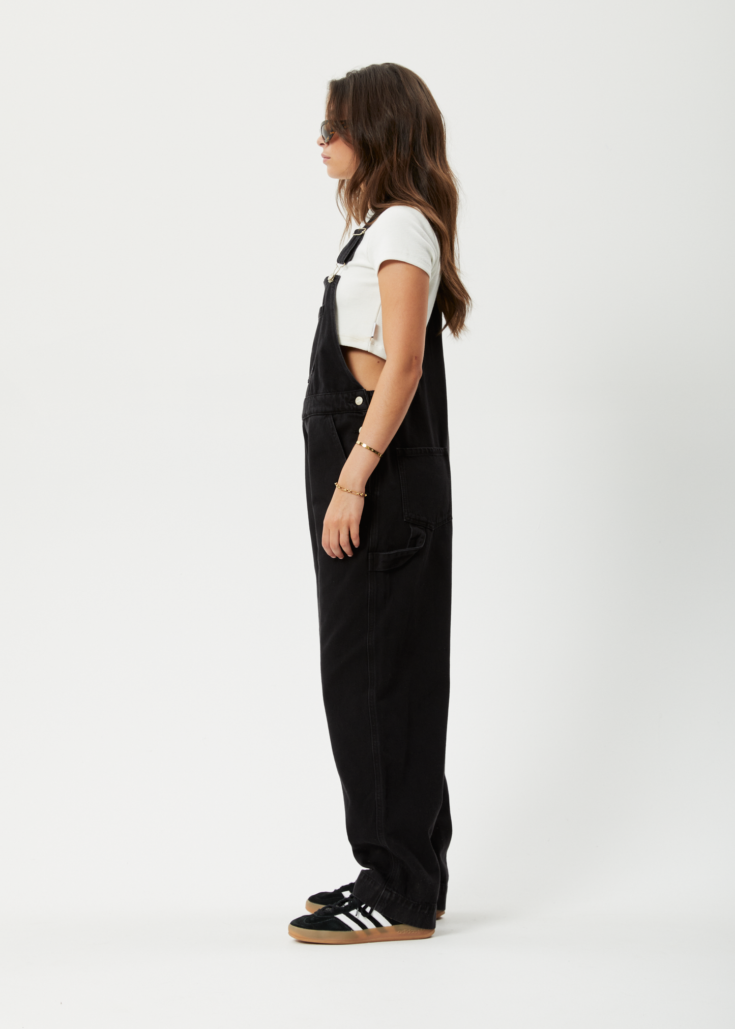 Afends Womens Louis - Organic Denim Baggy Overalls - Washed Black 