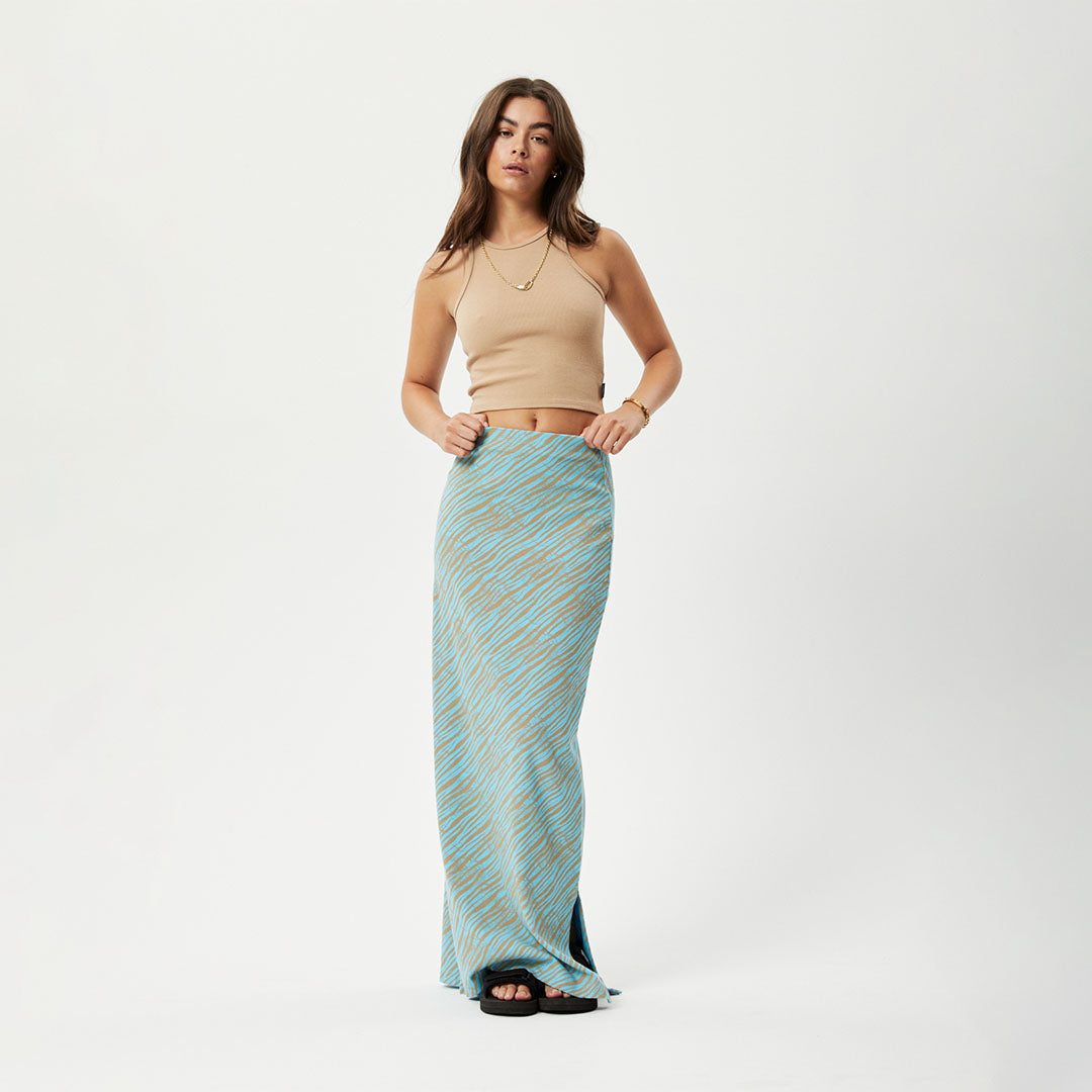 Afends Womens Adi - Recycled Ribbed Maxi Skirt - Blue Stripe W231901-BLS-XS
