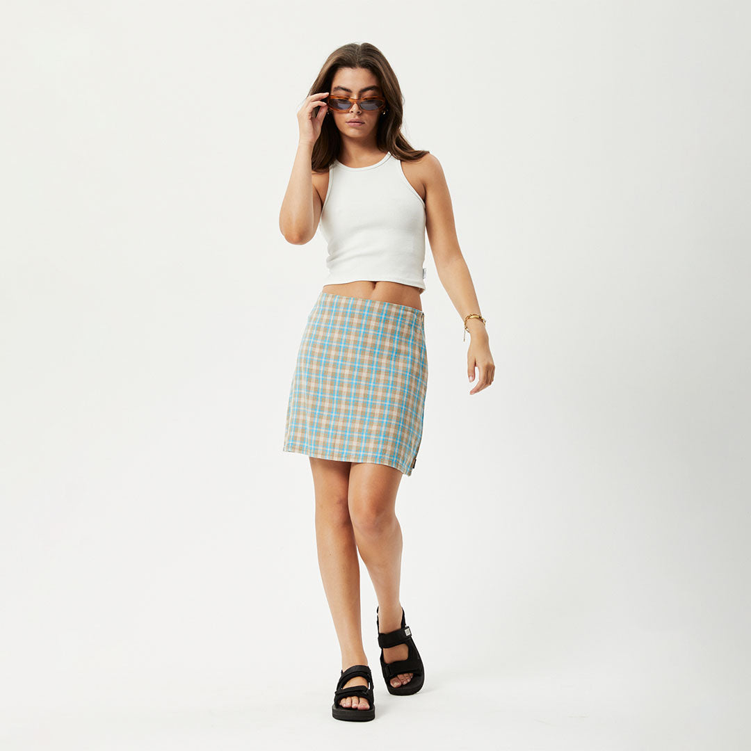 Afends Womens Millie - Hemp Mini Skirt - Tan Check W231905-TNC-XS