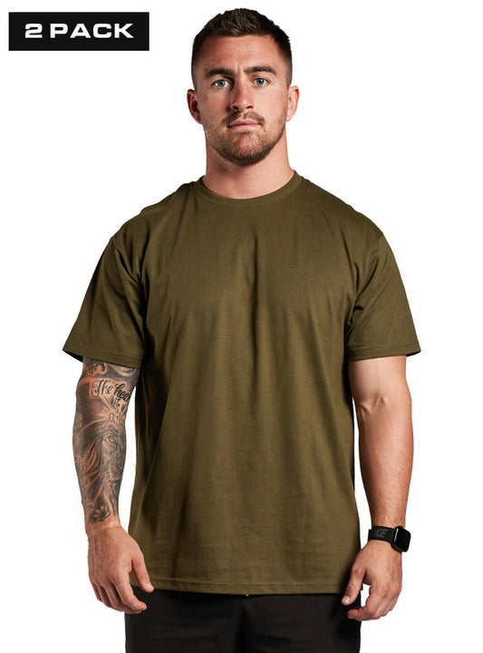 Tacsource 100% Cotton Loose Fit Undergear Tee - 2 X Pack - Olive