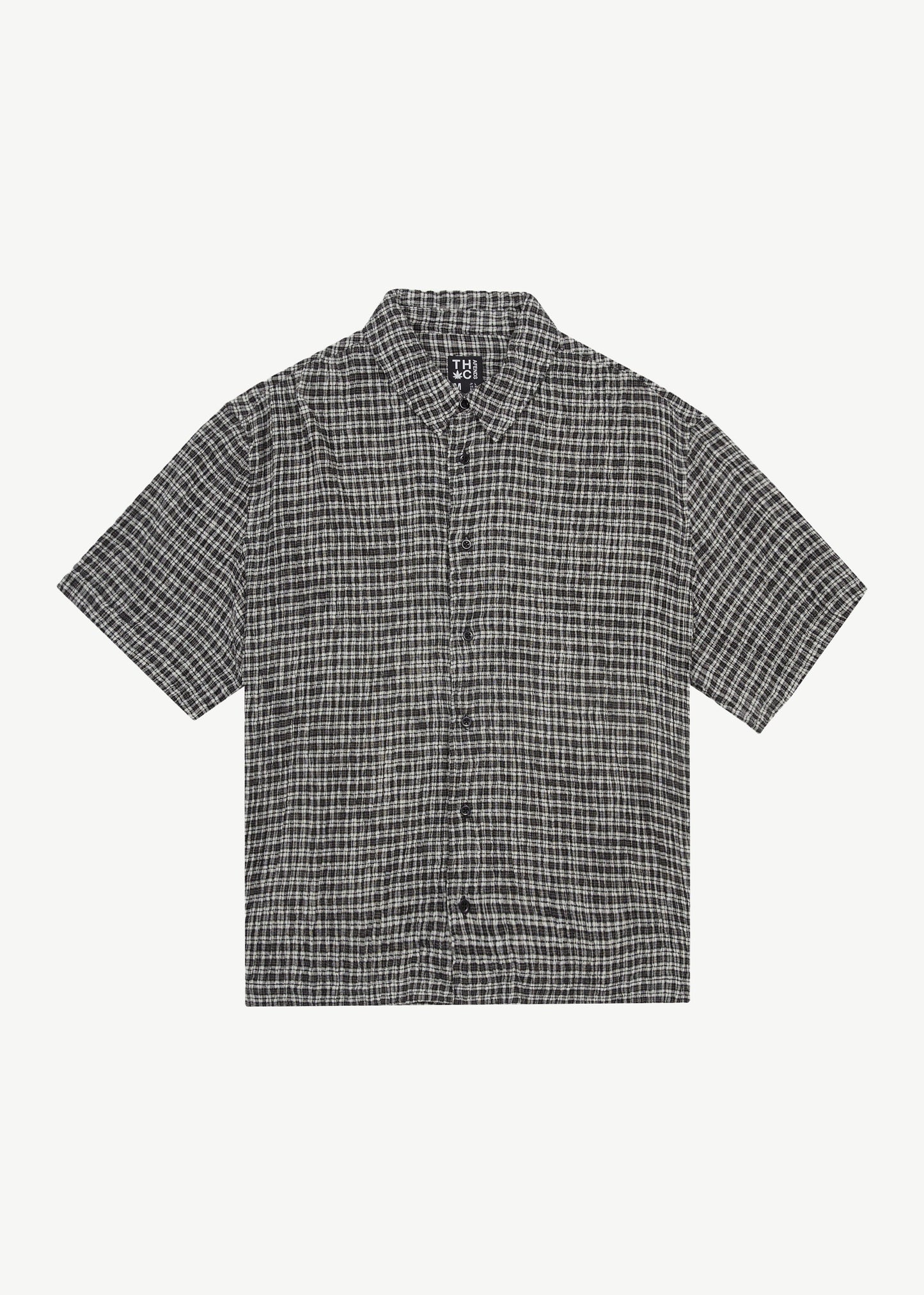 Afends Mens Asta - Seersucker Cuban Short Sleeve Shirt - Steel Check 