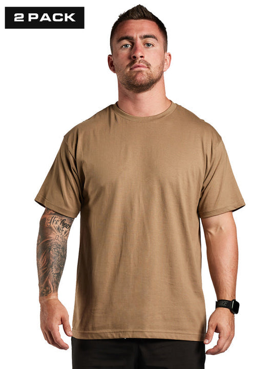 Tacsource 100% Cotton Loose Fit Undergear Tee - 2 X Pack - Tan