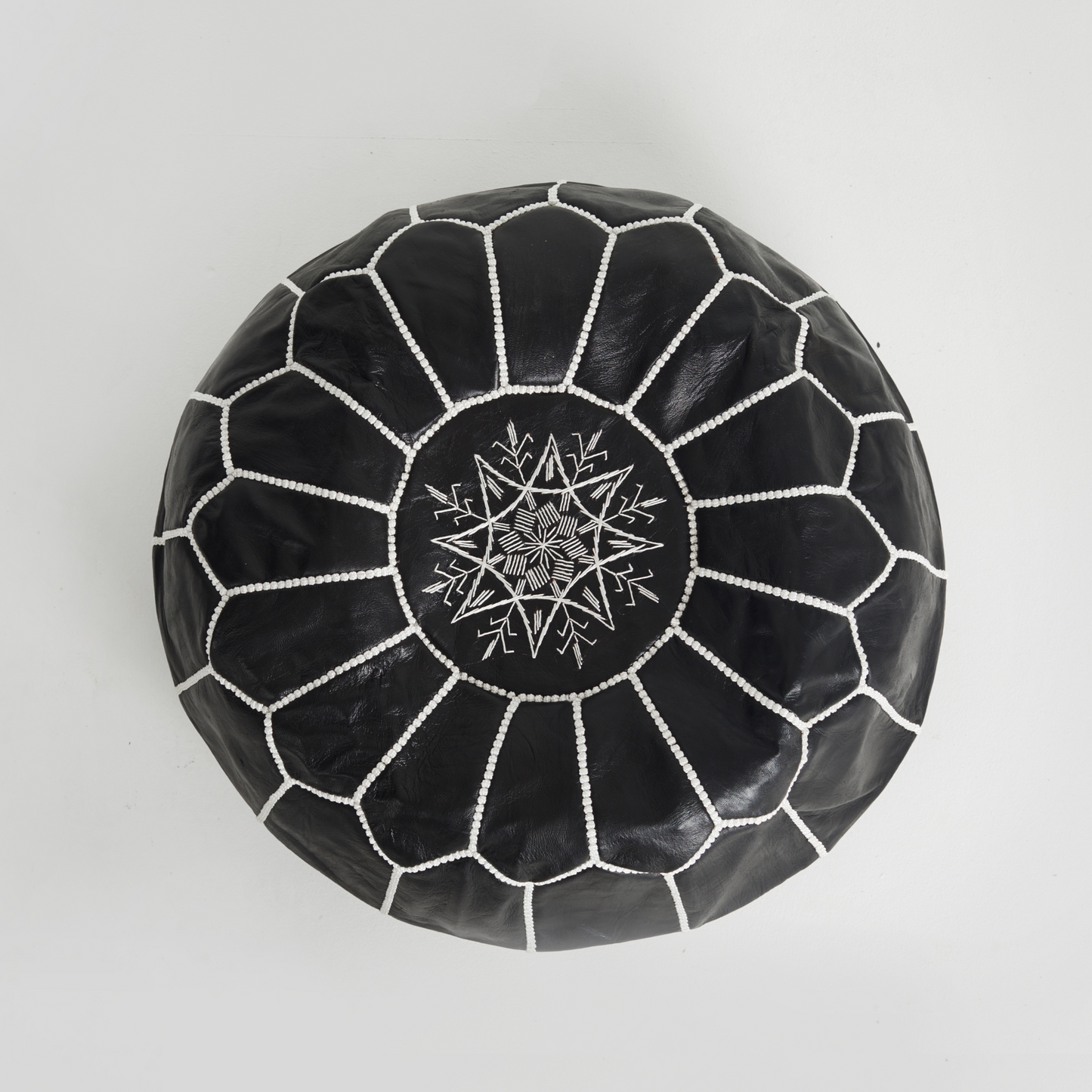 Black Moroccan Leather Pouf | Ottoman