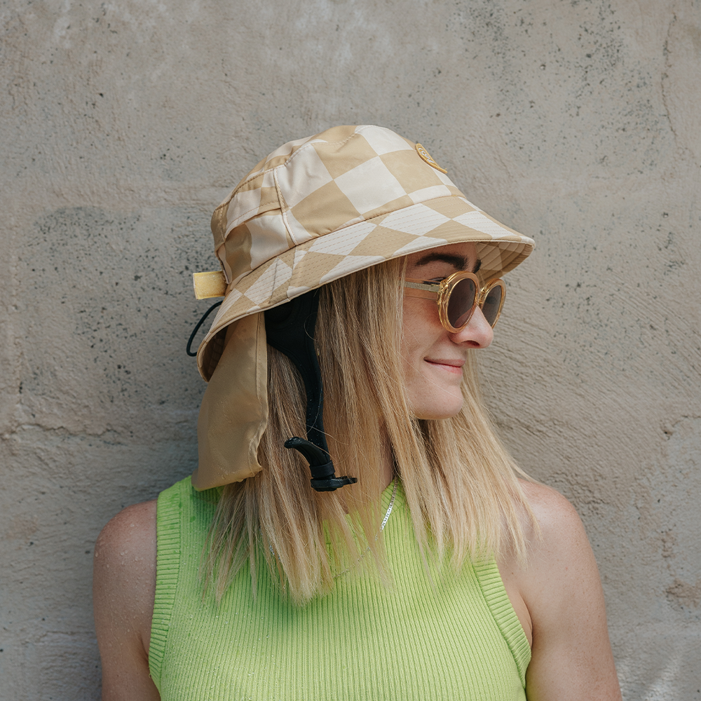 Beach Beige Checkered Surf Hat