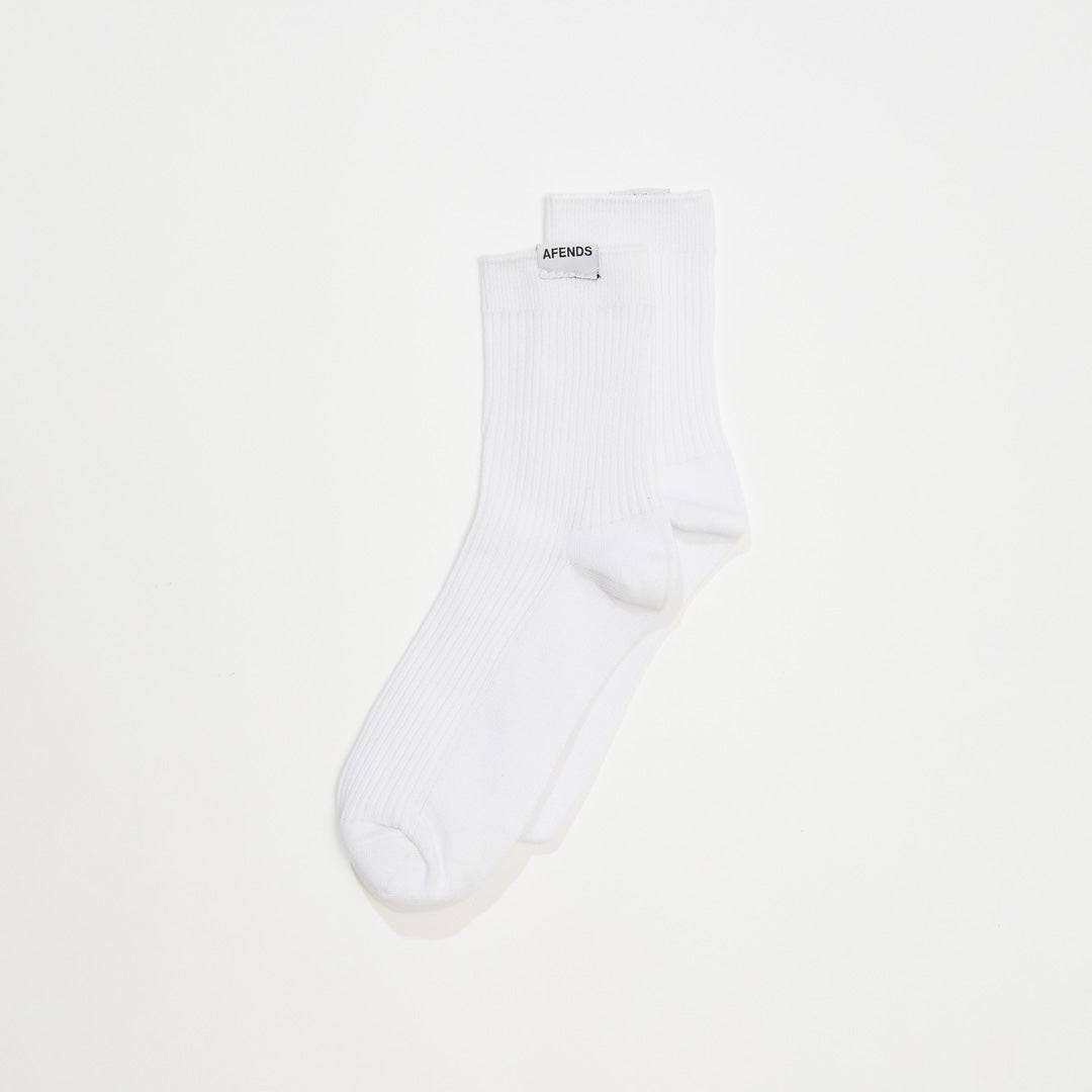 Afends Unisex The Essential - Hemp Ribbed Crew Socks - White - Sustainable Clothing - Streetwear