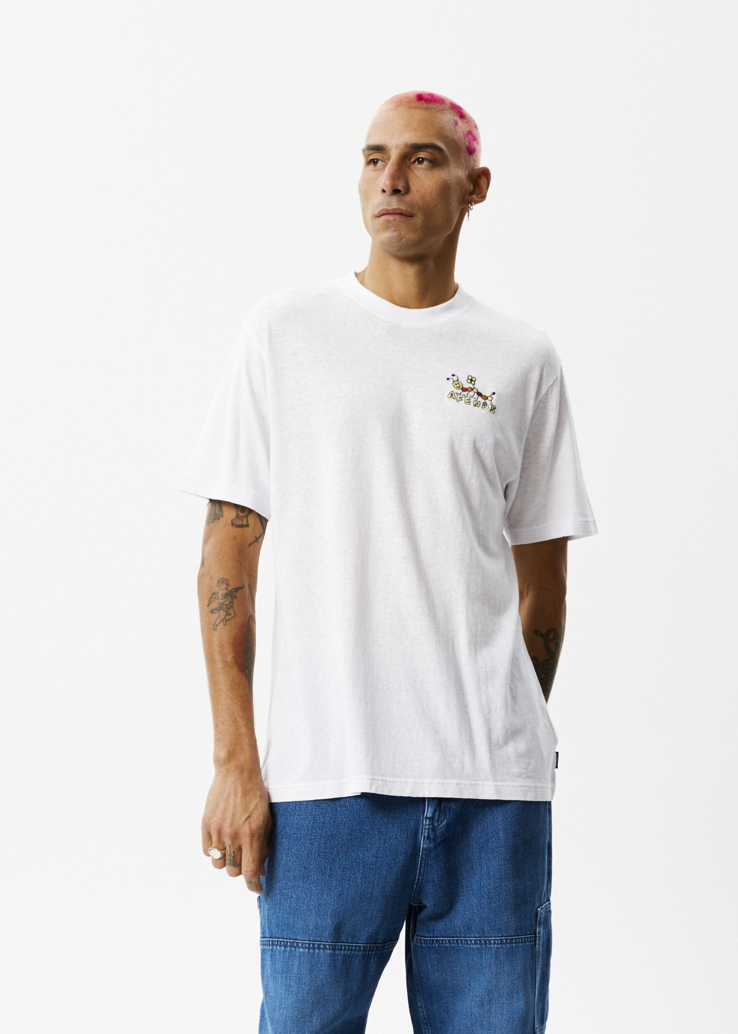 Afends Mens Caterpillar - Retro Graphic T-Shirt - White 