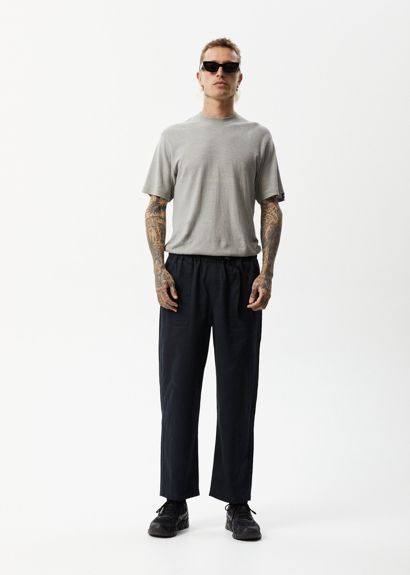 Afends Mens Cabal - Hemp Elastic Waist Relaxed Pants - Black 