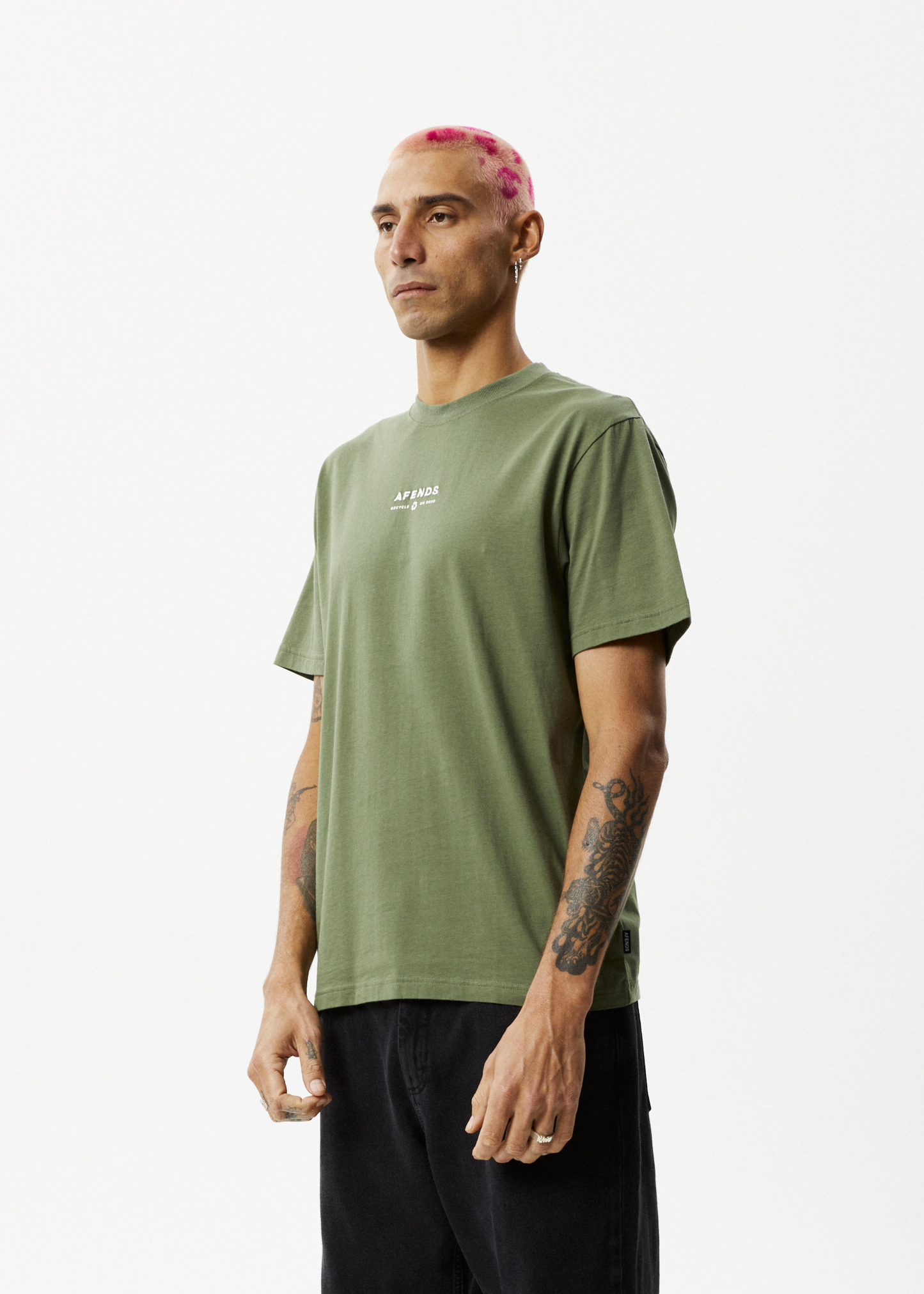 Afends Mens Calico - Recycled Retro Logo T-Shirt - Cypress 