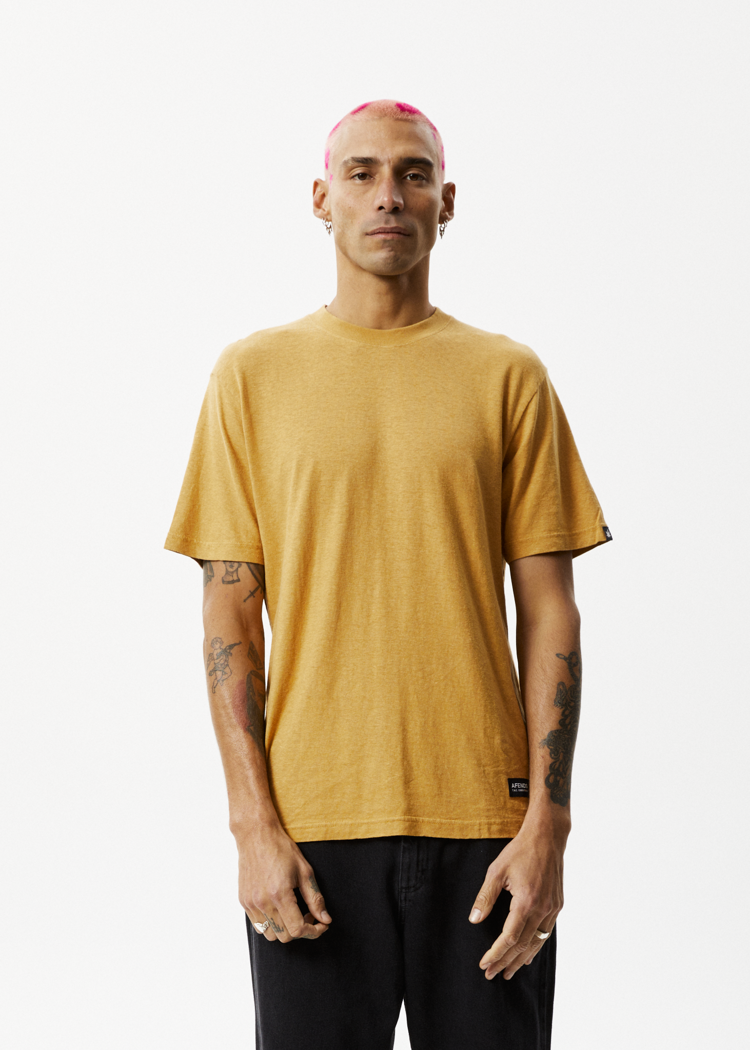 Afends Mens Classic - Hemp Retro T-Shirt - Mustard 