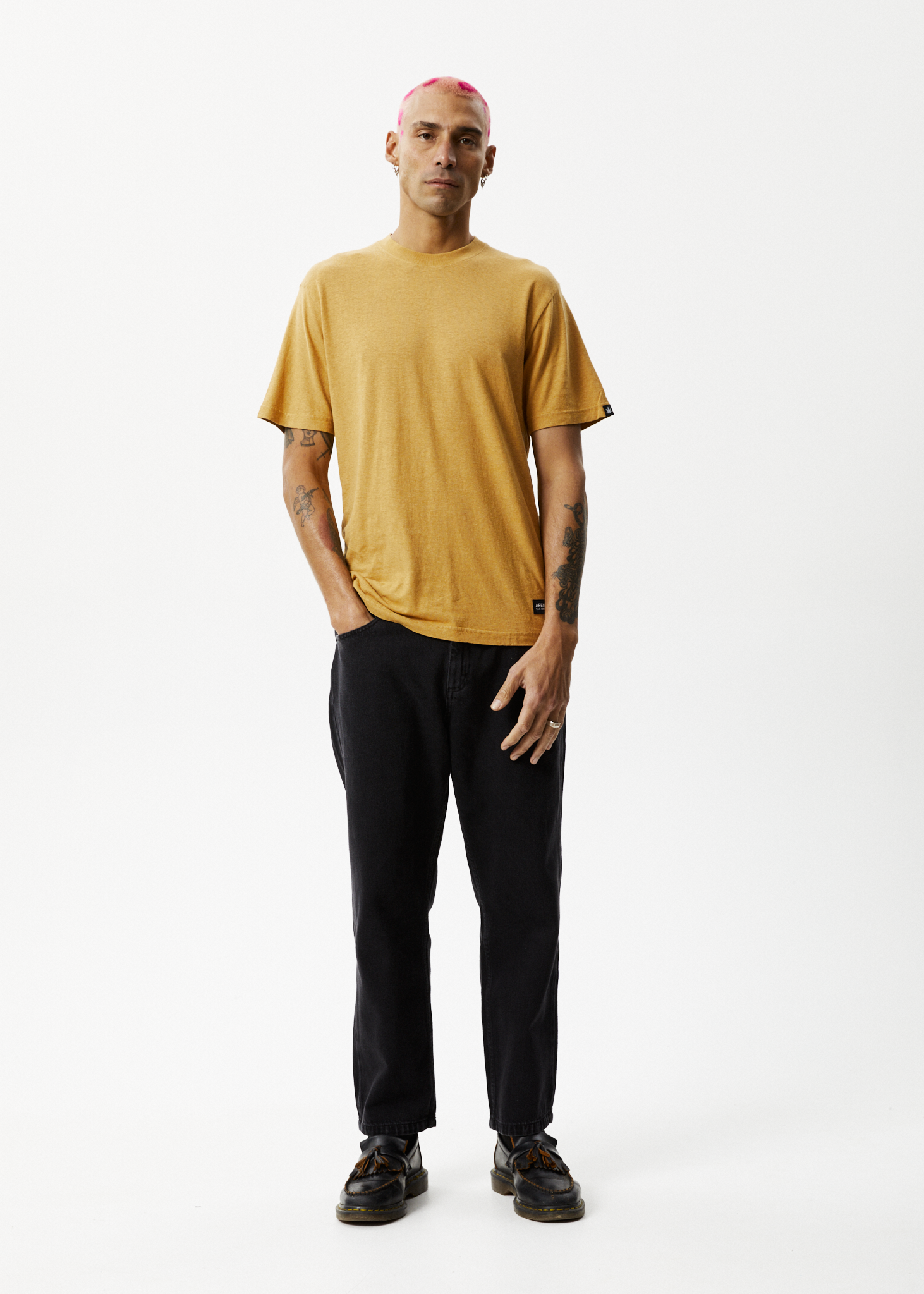 Afends Mens Classic - Hemp Retro T-Shirt - Mustard 