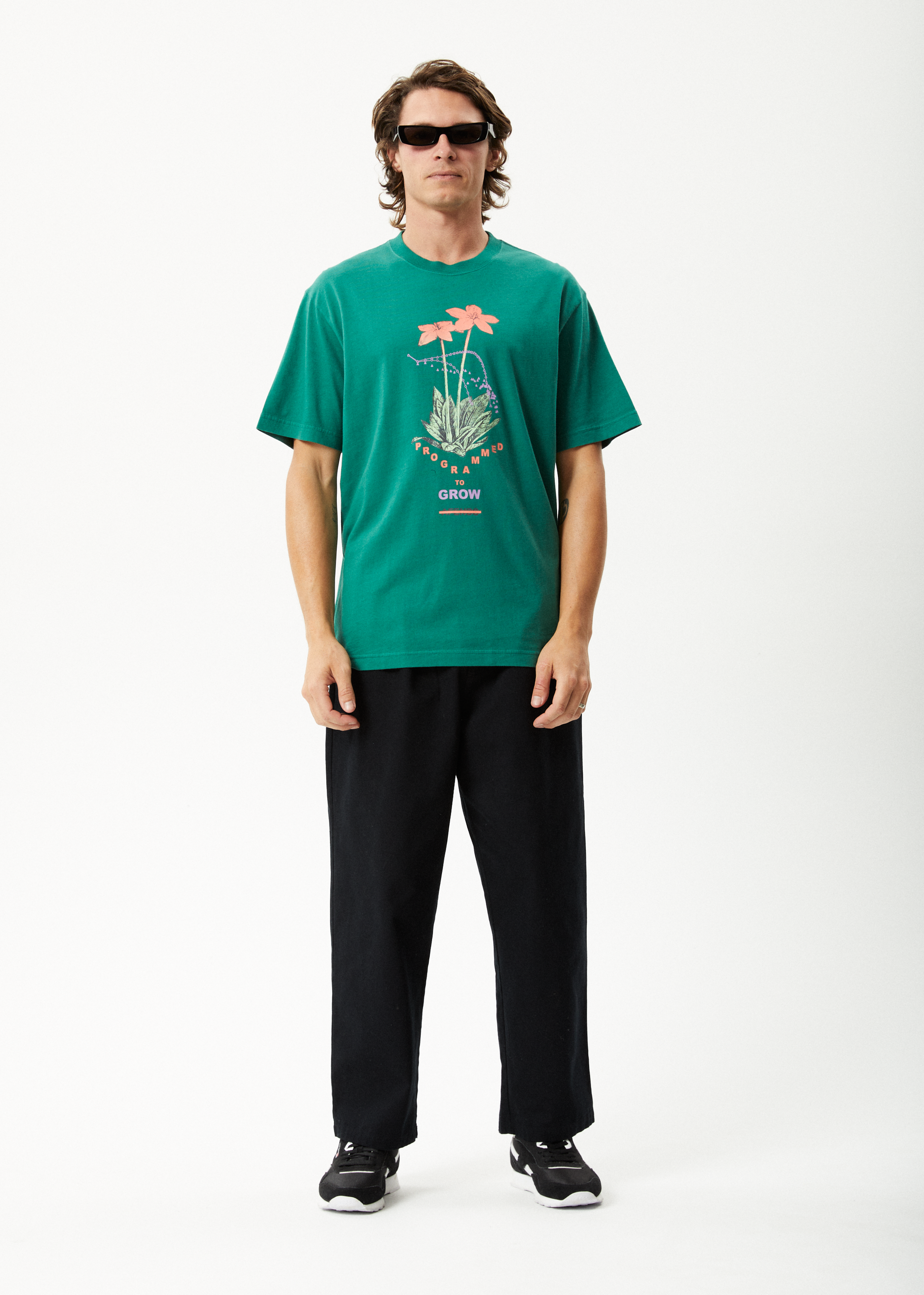 Afends Mens Communication - Retro Graphic T-Shirt - Emerald 