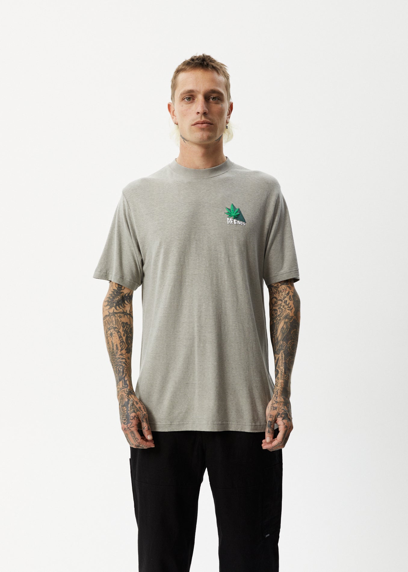 Afends Mens Crops - Retro Logo T-Shirt - Olive 