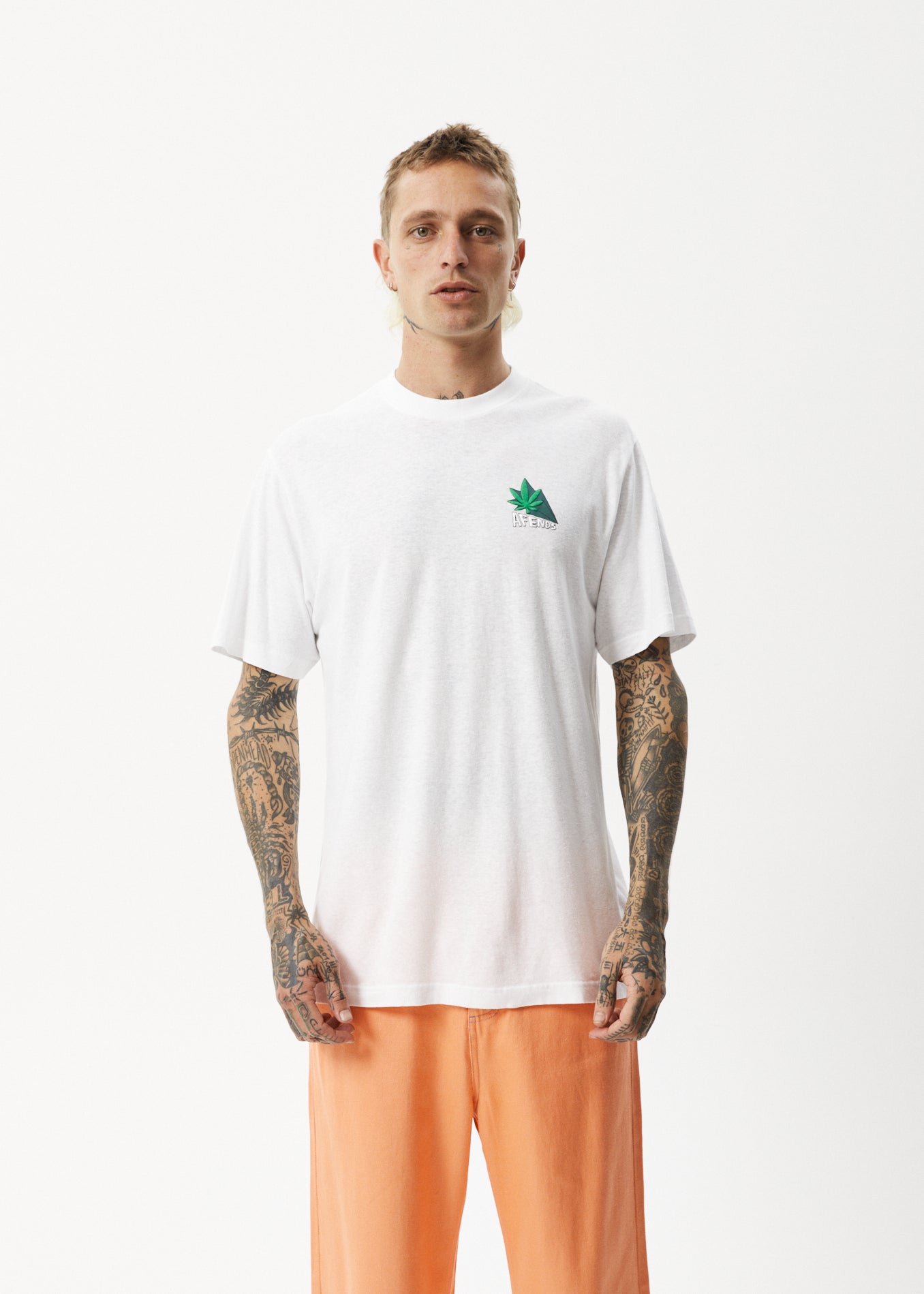 Afends Mens Crops - Retro Logo T-Shirt - White 