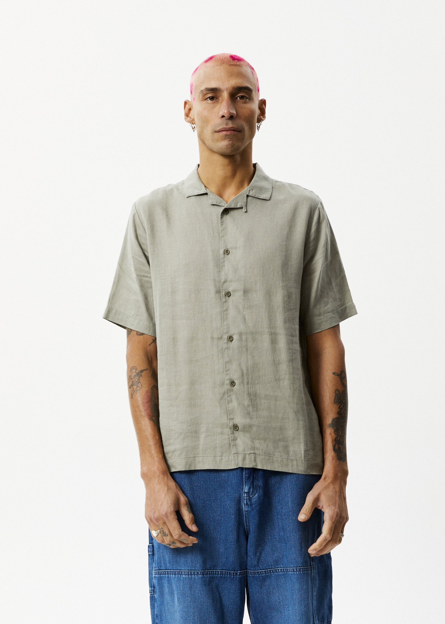 Afends Mens Daily - Hemp Cuban Short Sleeve Shirt - Olive - Sustainable Clothing - Streetwear