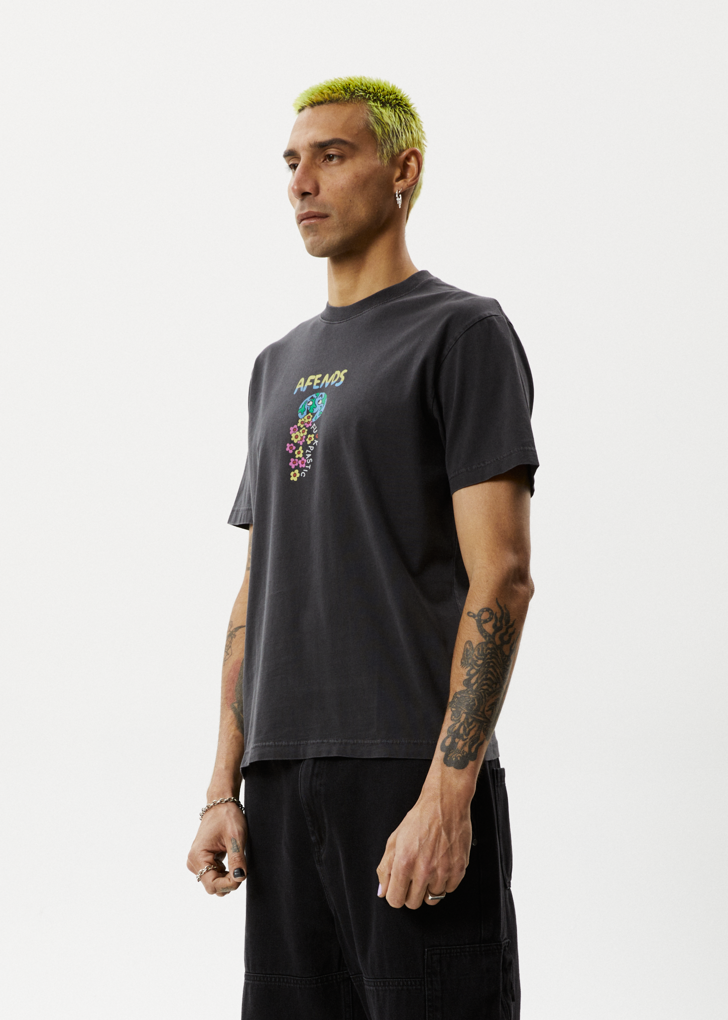 Afends Mens F Plastic - Retro Graphic T-Shirt - Stone Black 