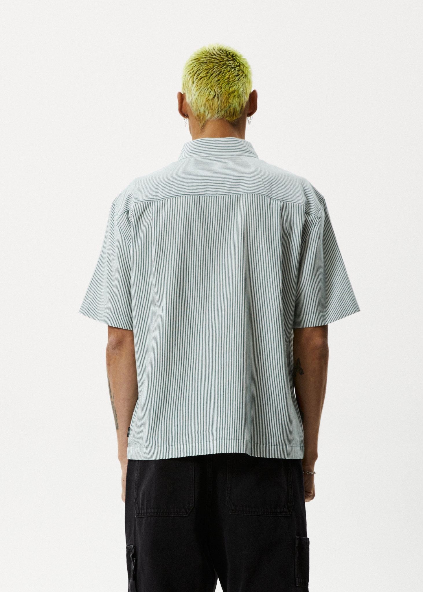 Afends Mens Intergalactic - Short Sleeve Shirt - Emerald Stripe 