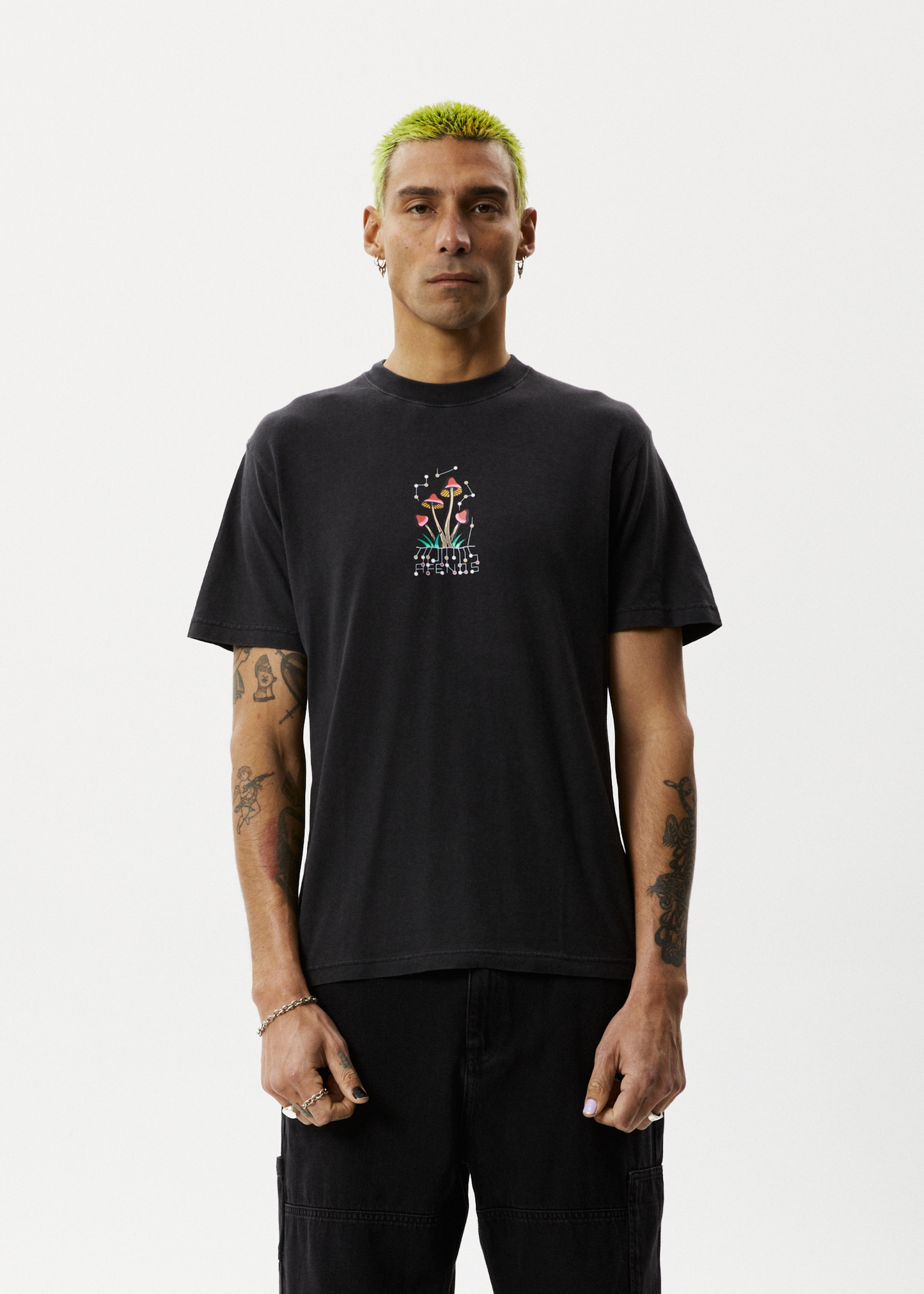 Afends Mens Journey Inward - Retro Graphic T-Shirt - Stone Black 