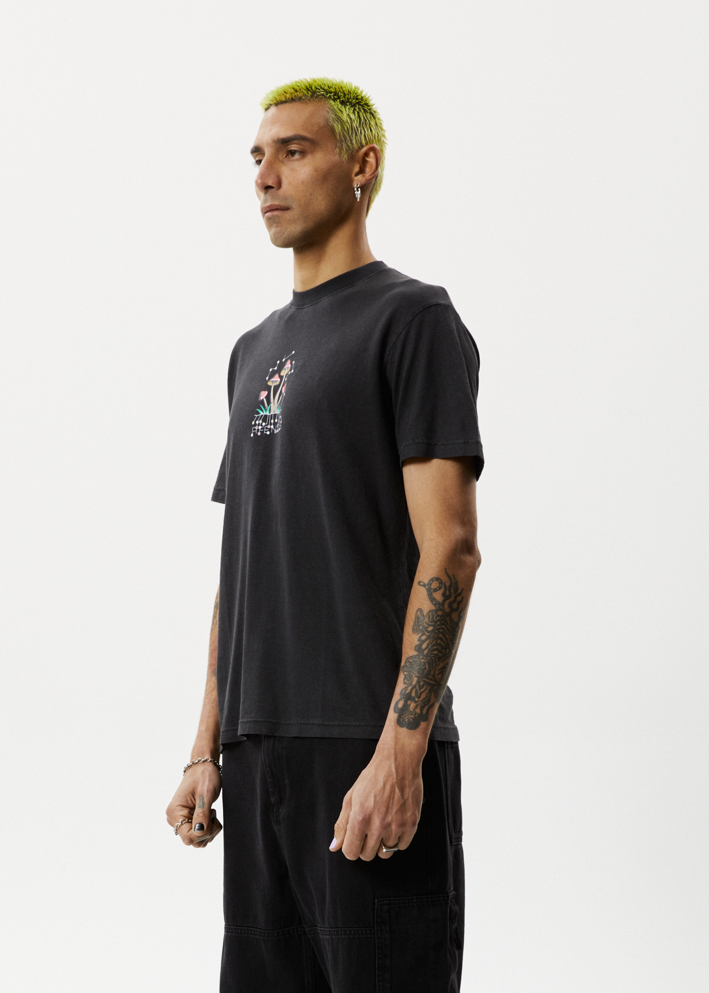 Afends Mens Journey Inward - Retro Graphic T-Shirt - Stone Black 