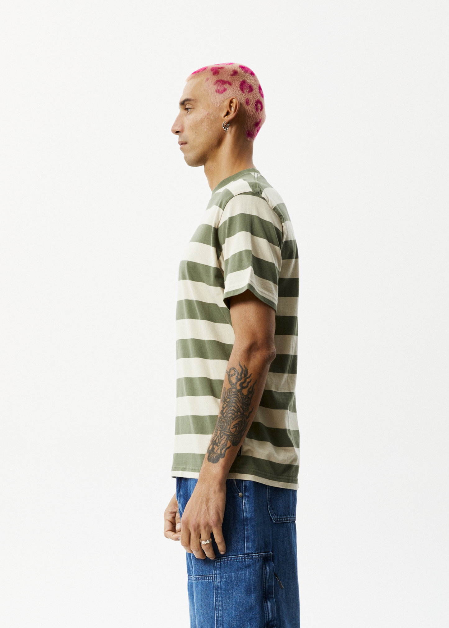 Afends Mens Needle - Recycled Retro Logo T-Shirt - Cypress Stripe 