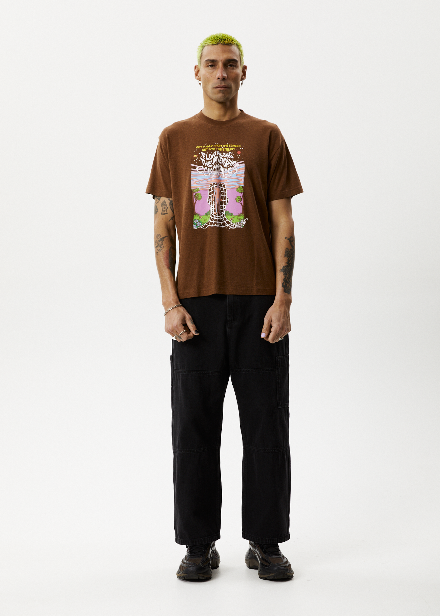 Afends Mens Next Level - Boxy Graphic T-Shirt - Toffee 