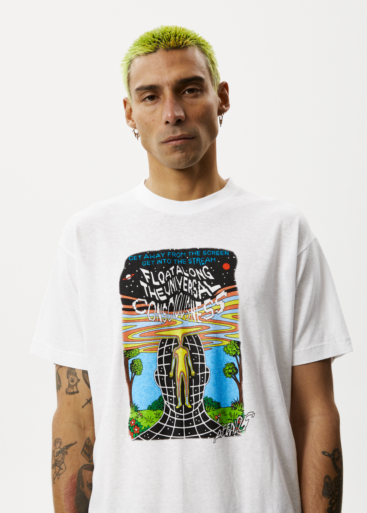 Afends Mens Next Level - Boxy Graphic  T-Shirt - White 