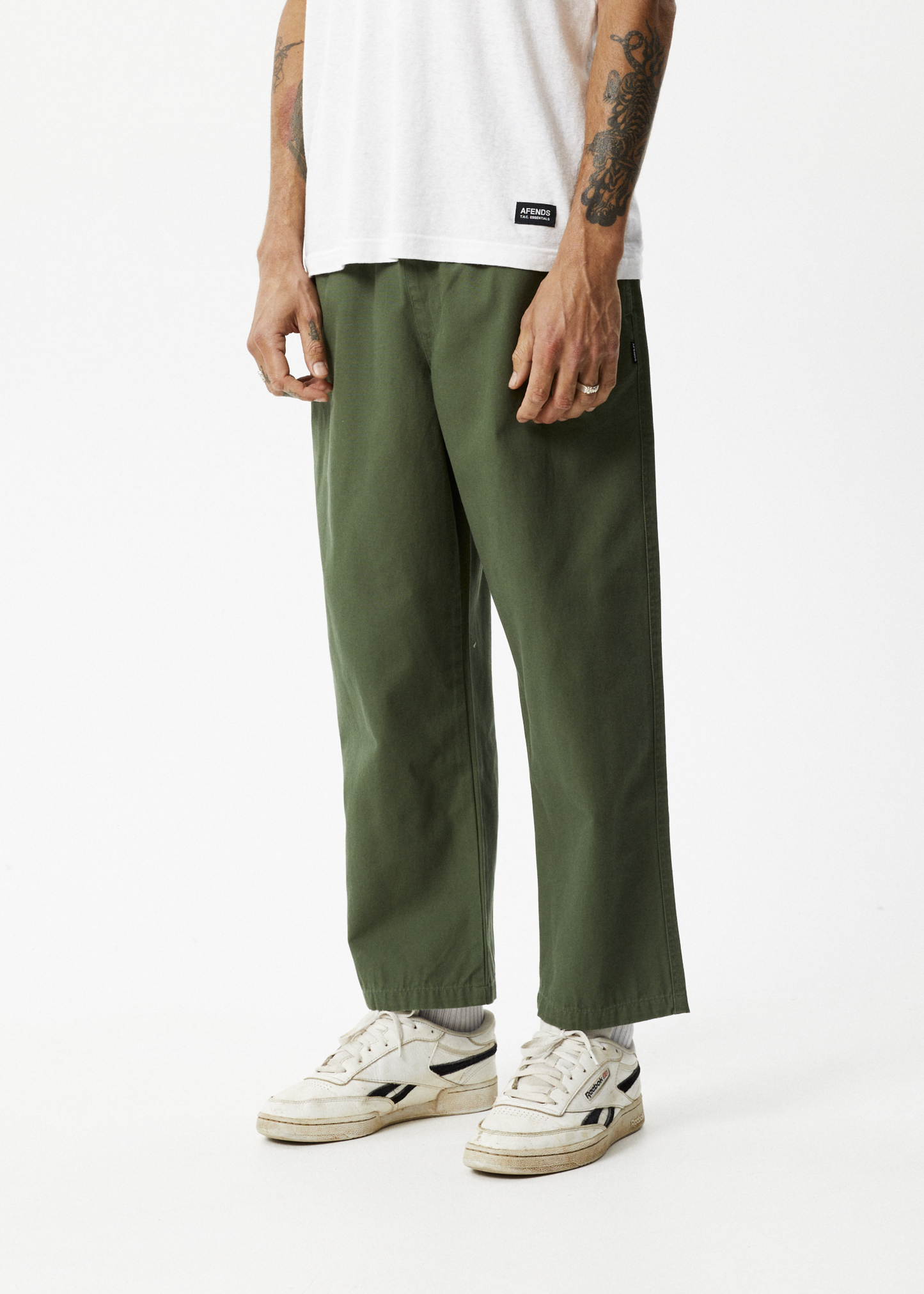 Afends Mens Ninety Eights - Recycled Baggy Elastic Waist Pants - Cypress 