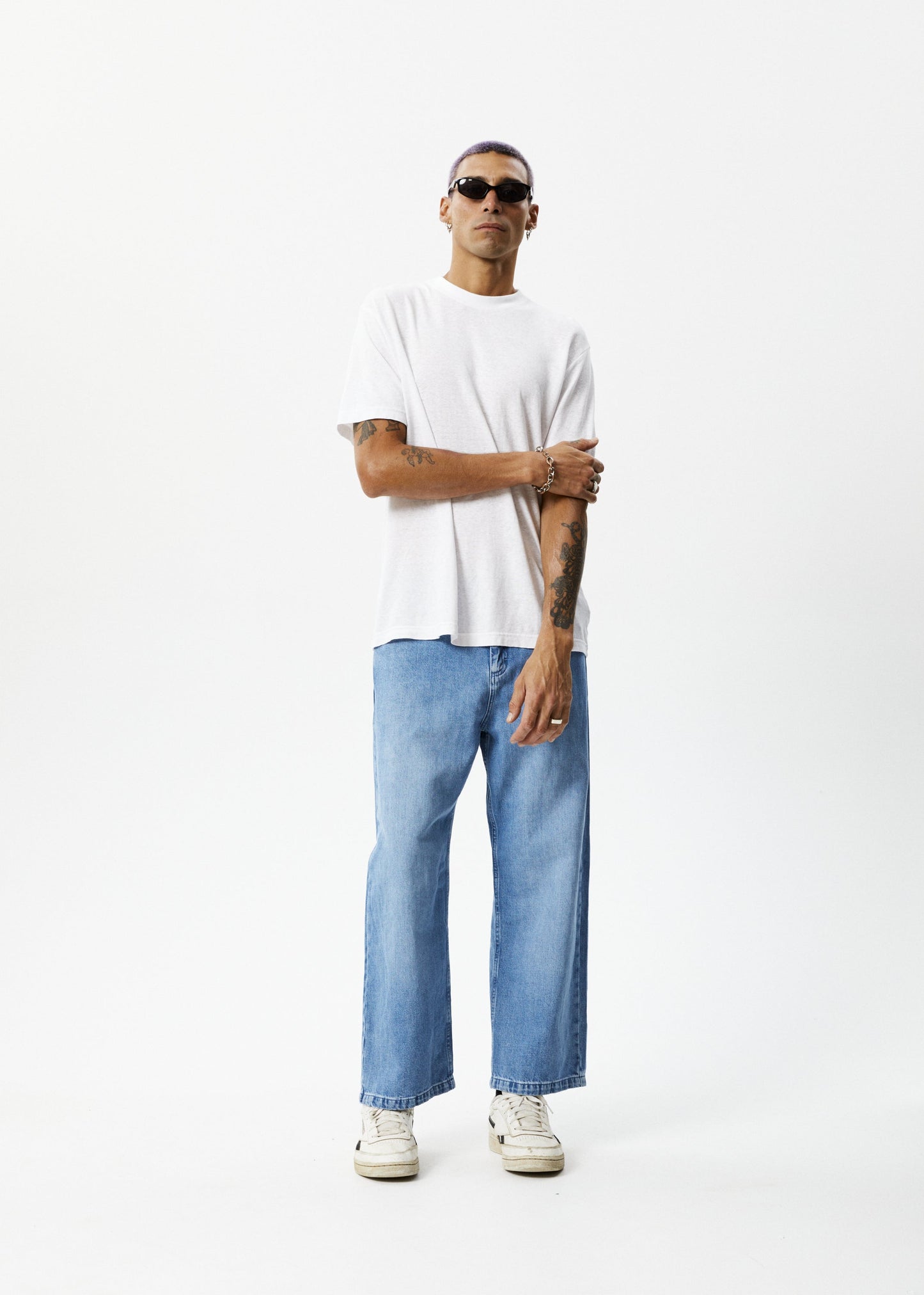 Afends Mens Pablo - Hemp Denim Baggy Jeans - Worn Blue 