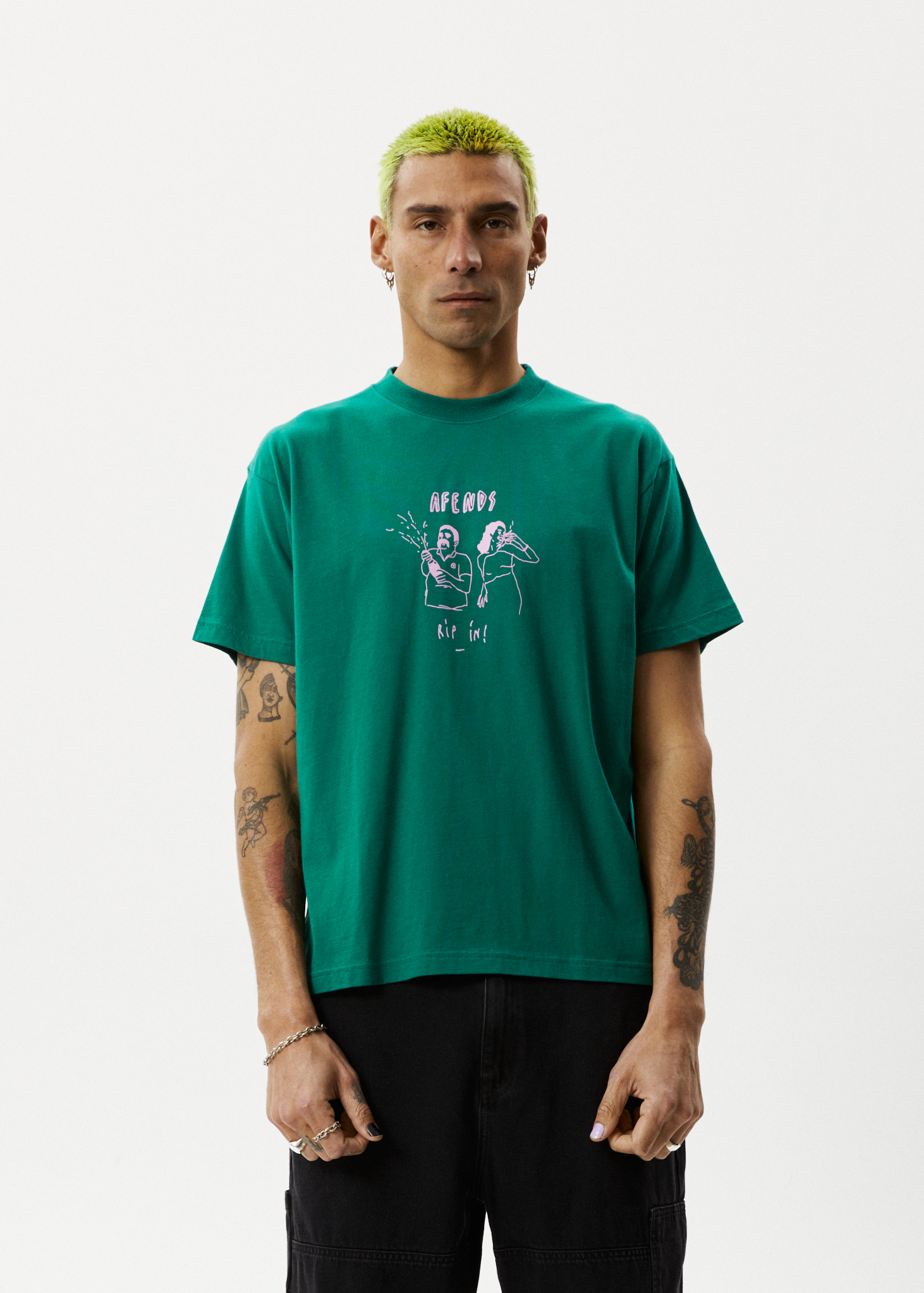 Afends Mens Rip In - Boxy Graphic T-Shirt - Emerald 