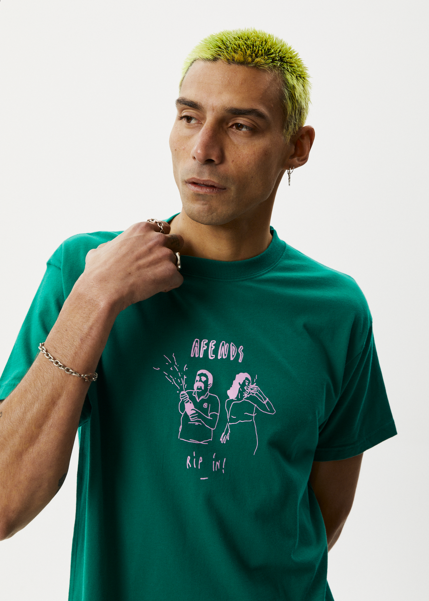 Afends Mens Rip In - Boxy Graphic T-Shirt - Emerald 