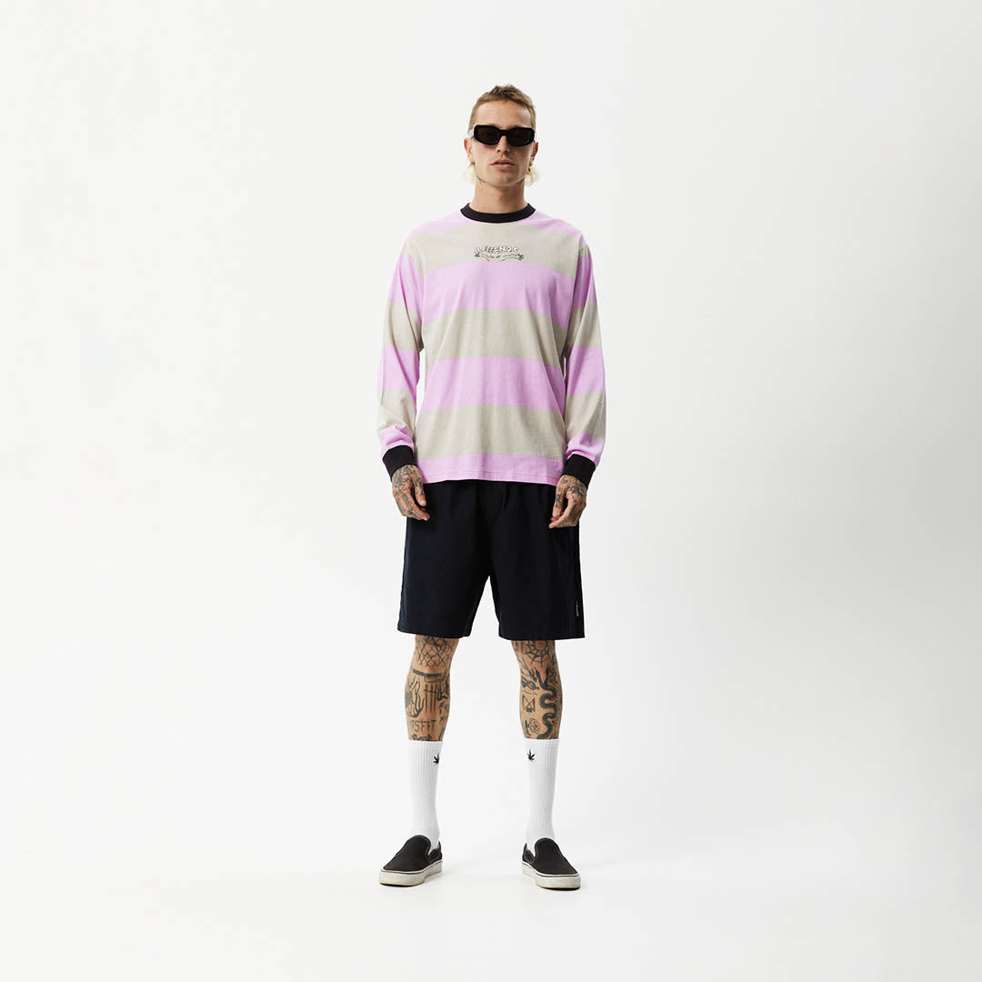 Afends Mens Space - Striped Long Sleeve Logo T-Shirt - Candy Stripe M232063-CSR-XS
