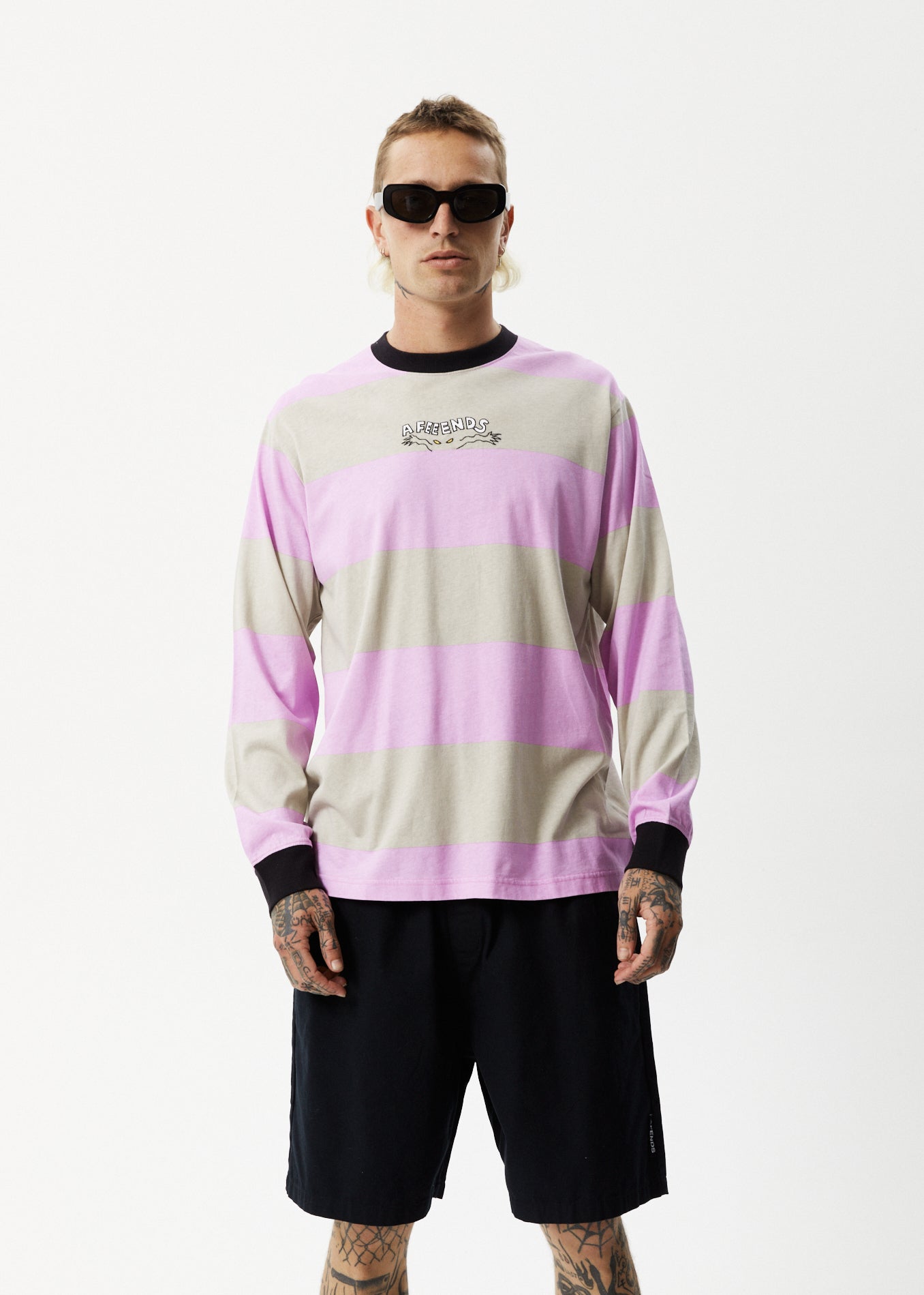 Afends Mens Space - Striped Long Sleeve Logo T-Shirt - Candy Stripe 