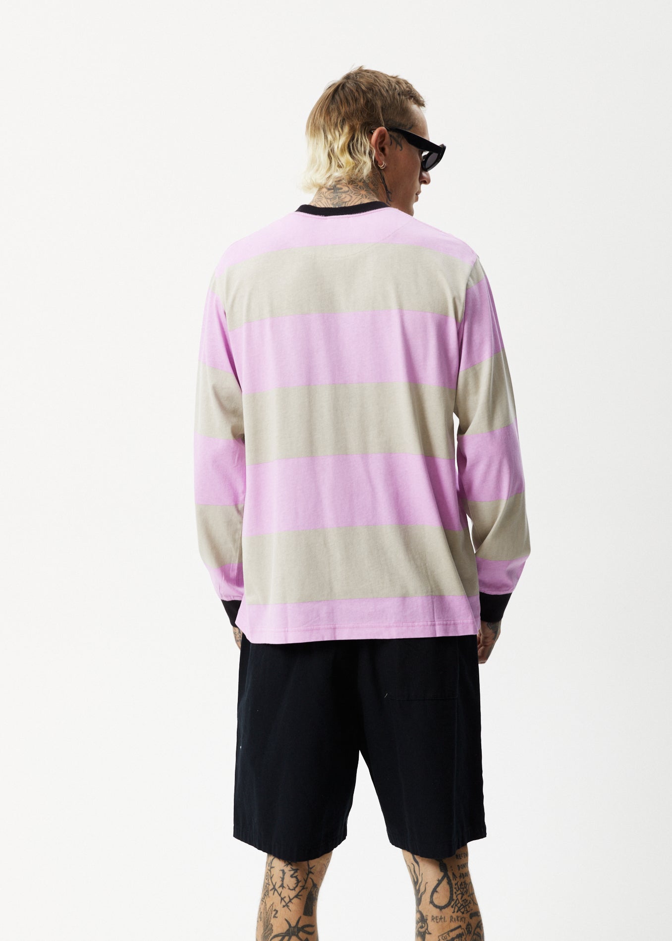 Afends Mens Space - Striped Long Sleeve Logo T-Shirt - Candy Stripe 