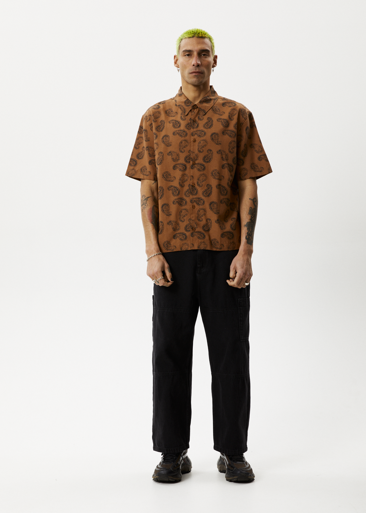 Afends Mens Tradition - Paisley Short Sleeve Shirt - Toffee 