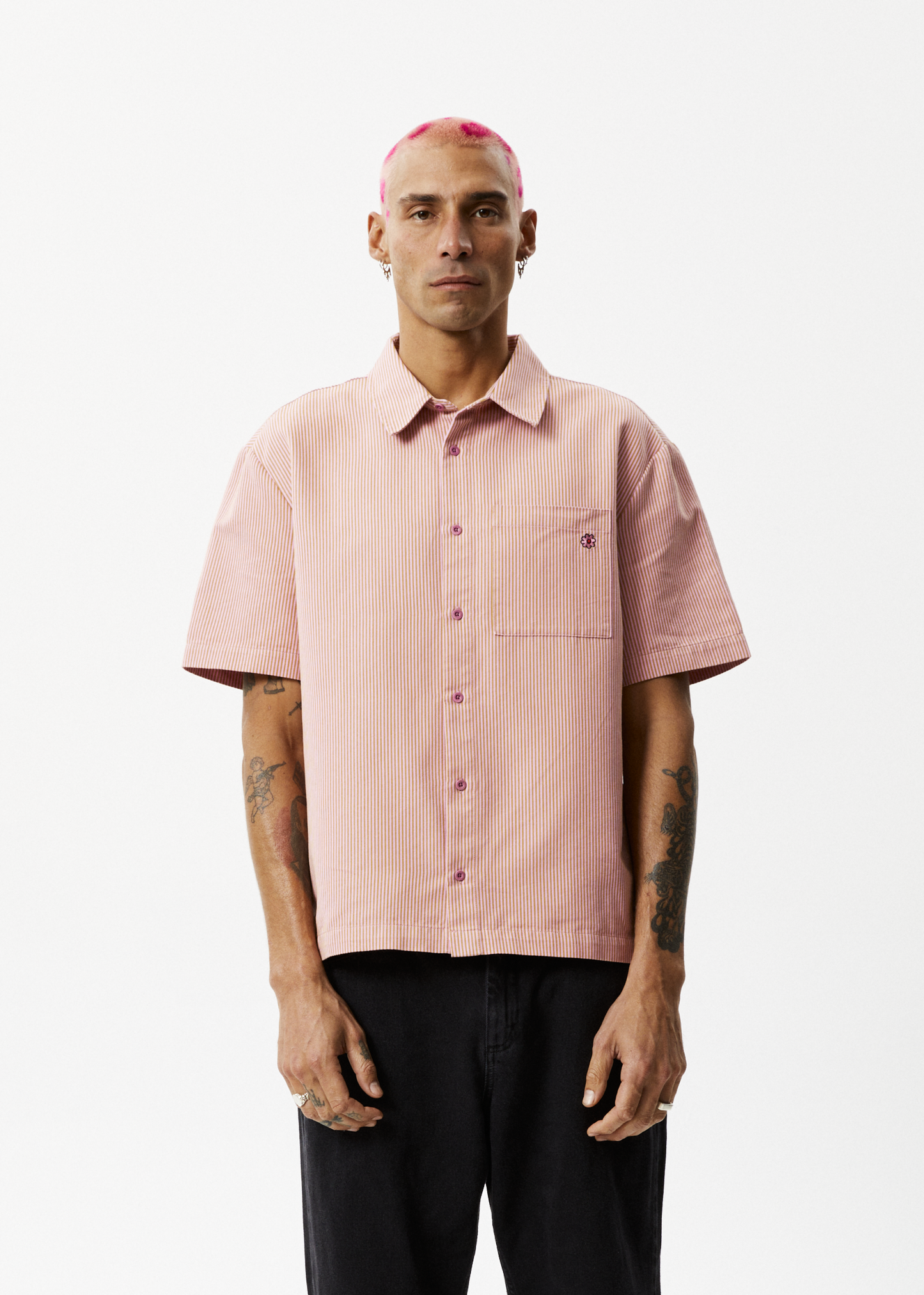 Afends Unisex Night Shade - Short Sleeve Shirt - Mustard Stripe 