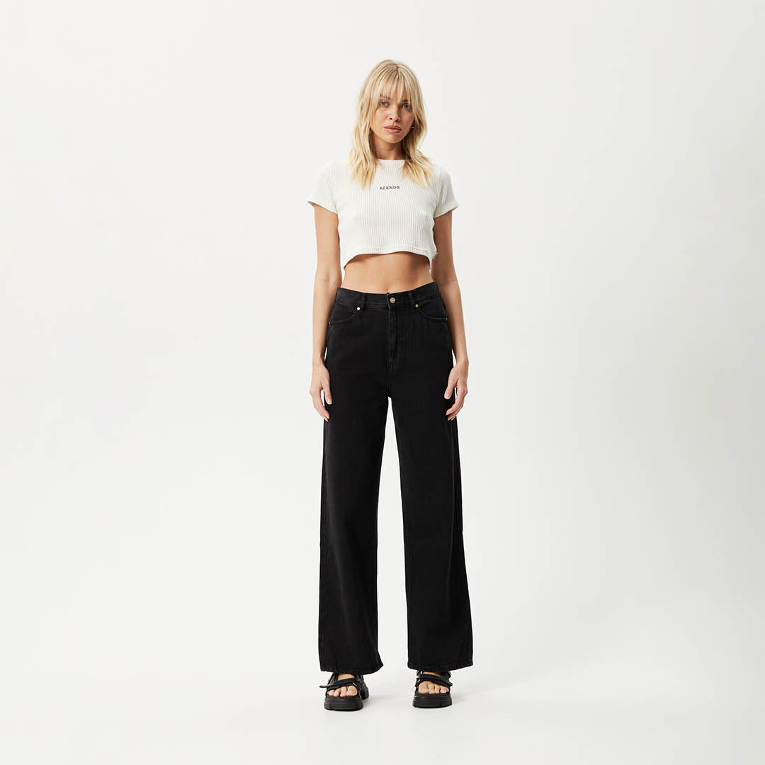 Afends Womens Ari - Waffle Cropped T-Shirt - Off White W232000-OFW-XS