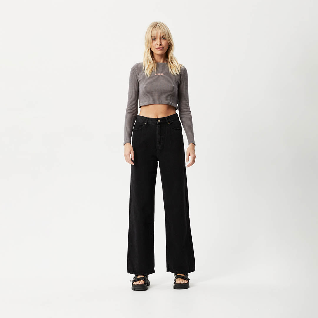 Afends Womens Ari - Waffle Long Sleeve Cropped Top - Steel W232060-STL-XS