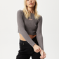Afends Womens Ari - Waffle Long Sleeve Cropped Top - Steel 