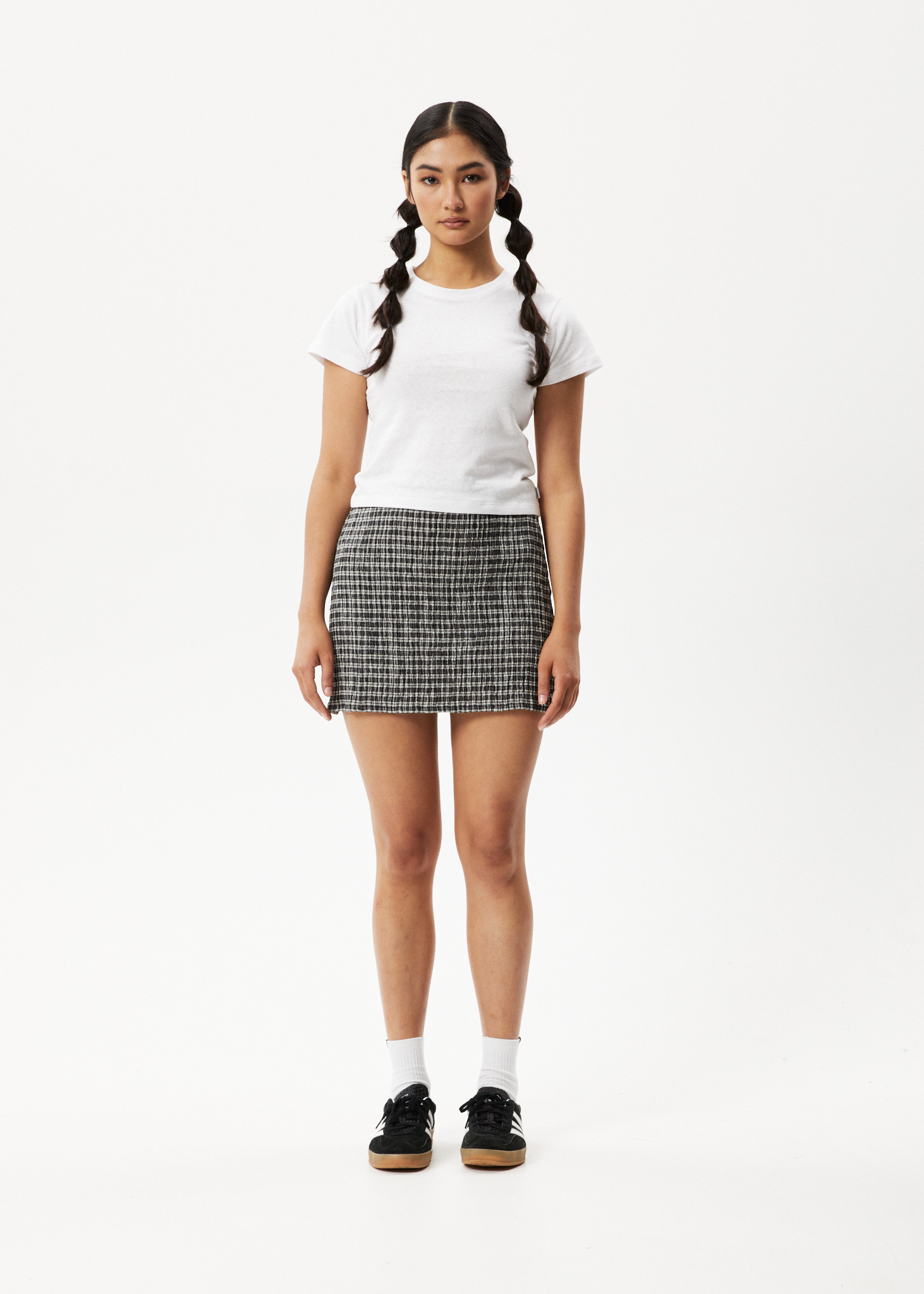 Afends Womens Asta - Seersucker Mini Skirt - Steel Check 