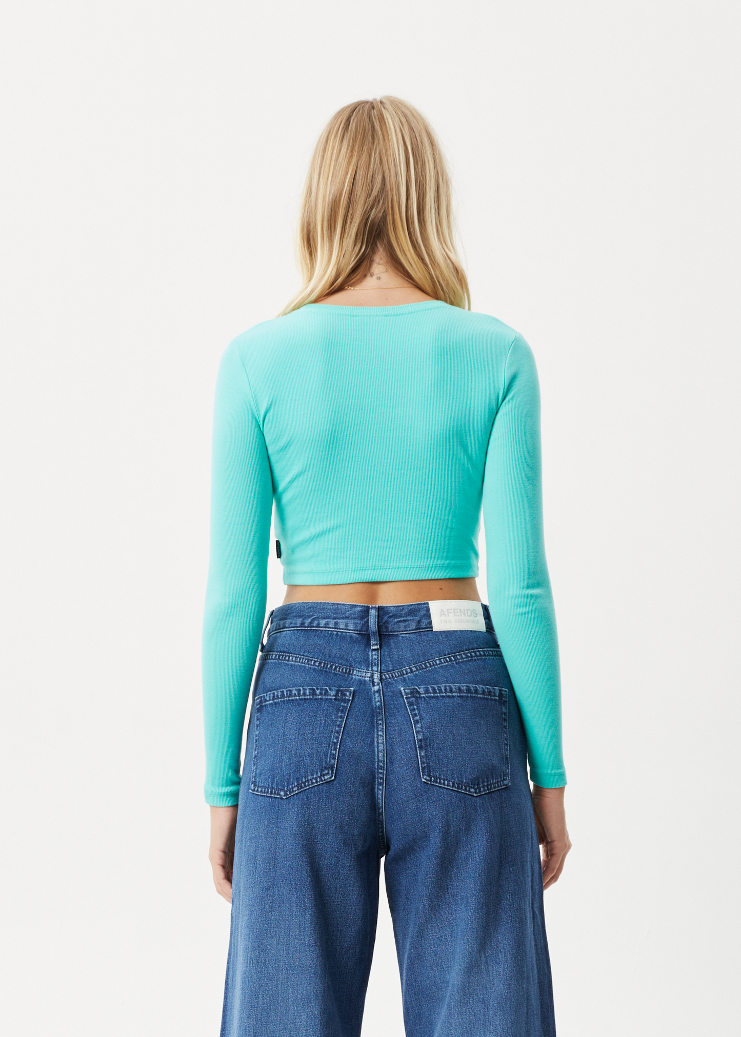 Afends Womens Boundless - Recycled Ribbed Cropped Long Sleeve Top - Jade 