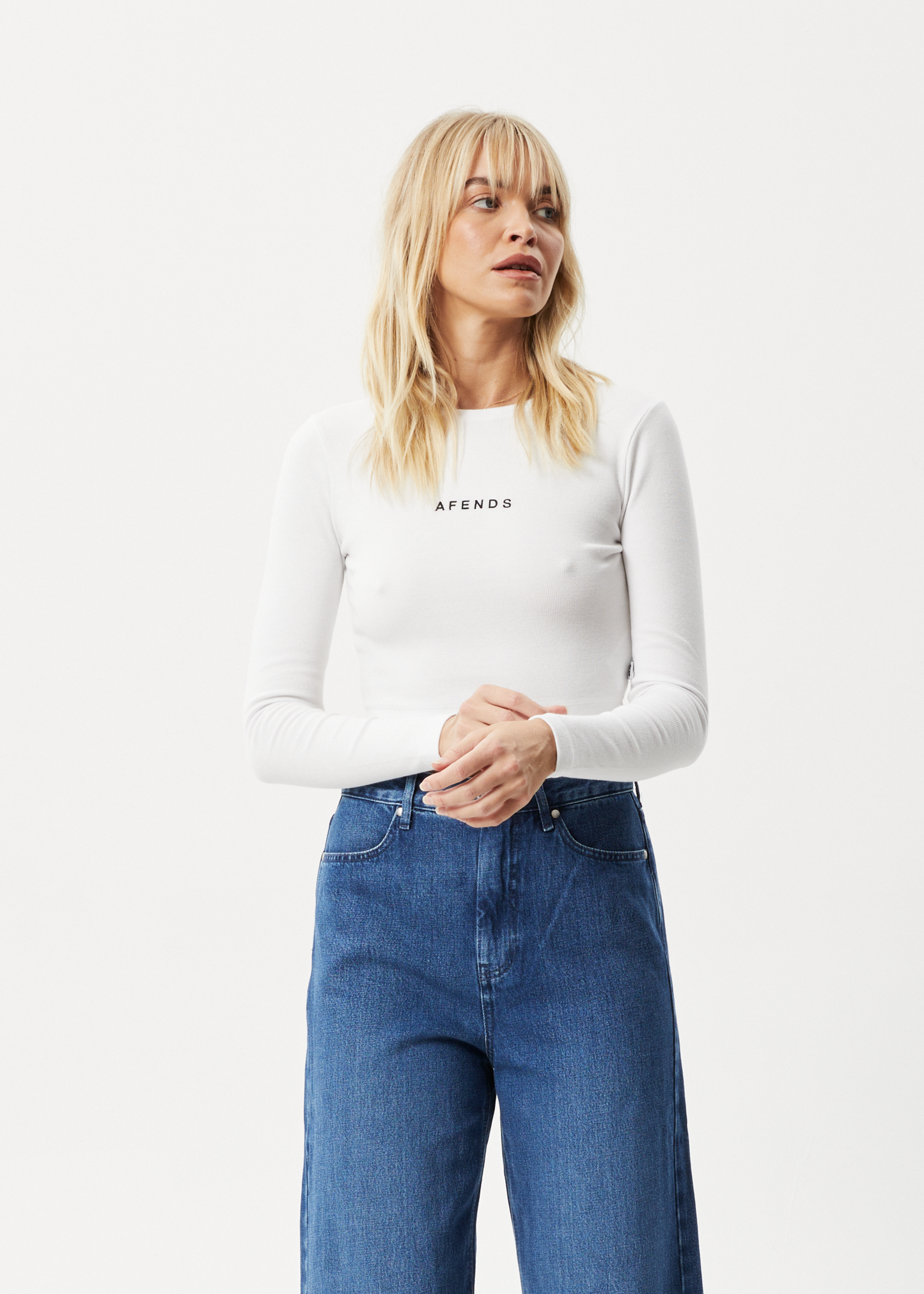 Afends Womens Boundless - Recycled Ribbed Cropped Long Sleeve Top - White 