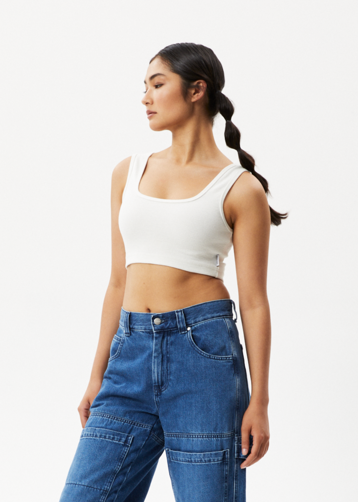 Afends Womens Chia - Hemp Ribbed Cropped Singlet - Off White 