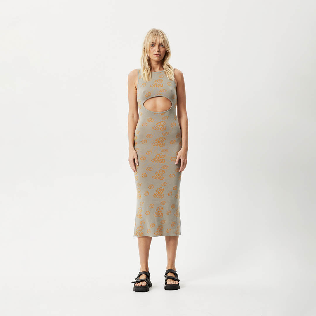 Afends Womens Clara - Knit Cut Out Maxi Dress - Olive - Sustainable Clothing - Streetwear