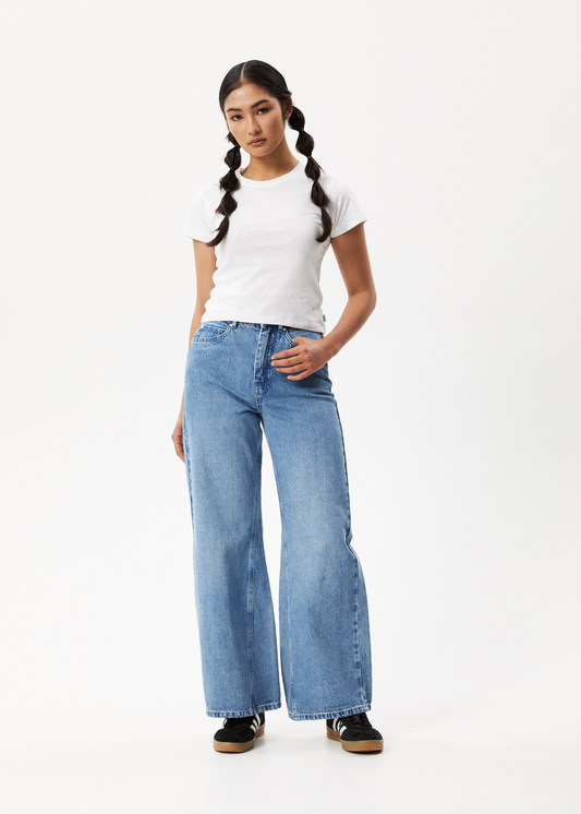 Afends Womens Gigi - Hemp Denim Flared Jeans - Worn Blue 