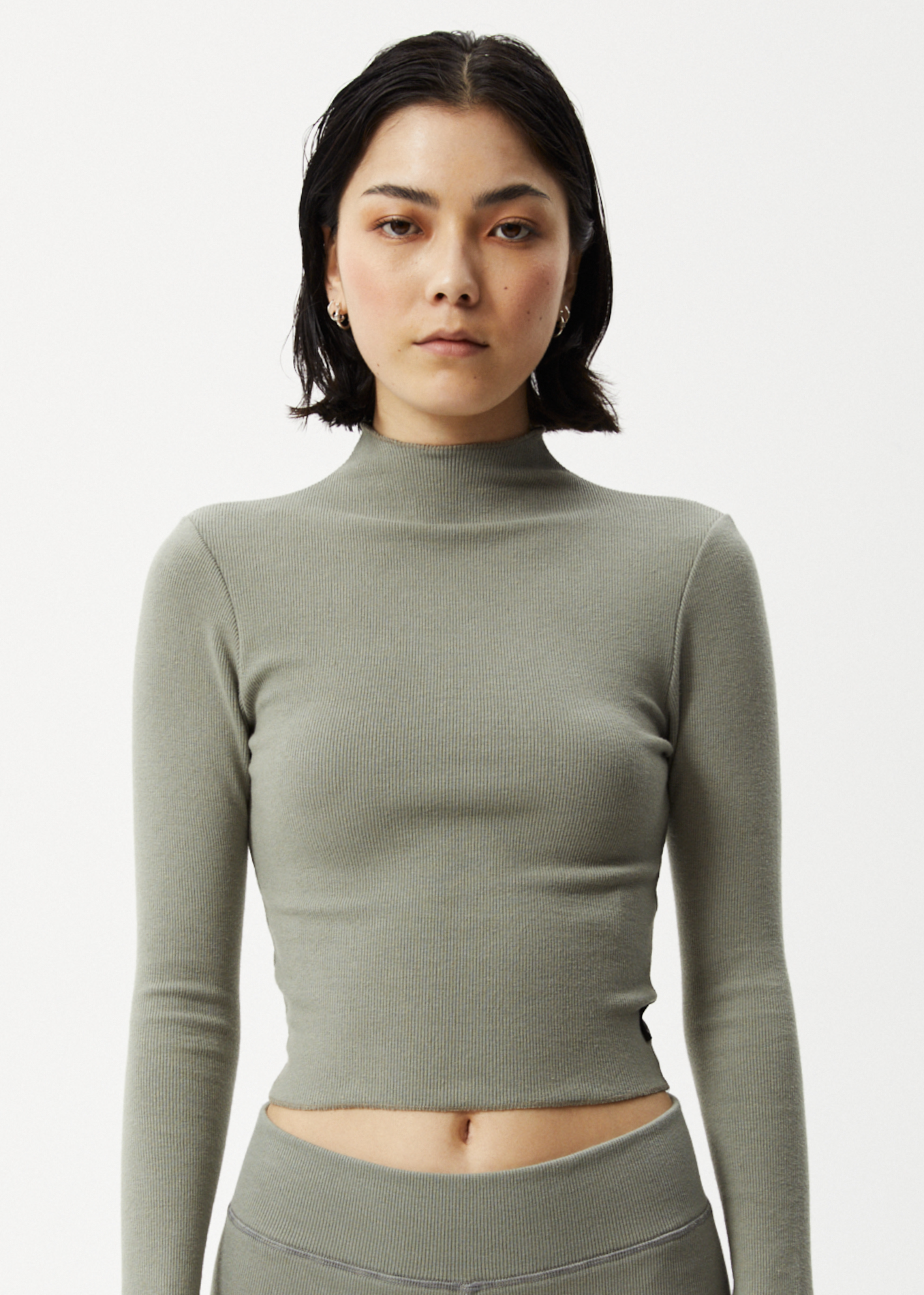 Afends Womens Iconic - Hemp Ribbed Long Sleeve Top - Olive - Sustainable Clothing - Streetwear