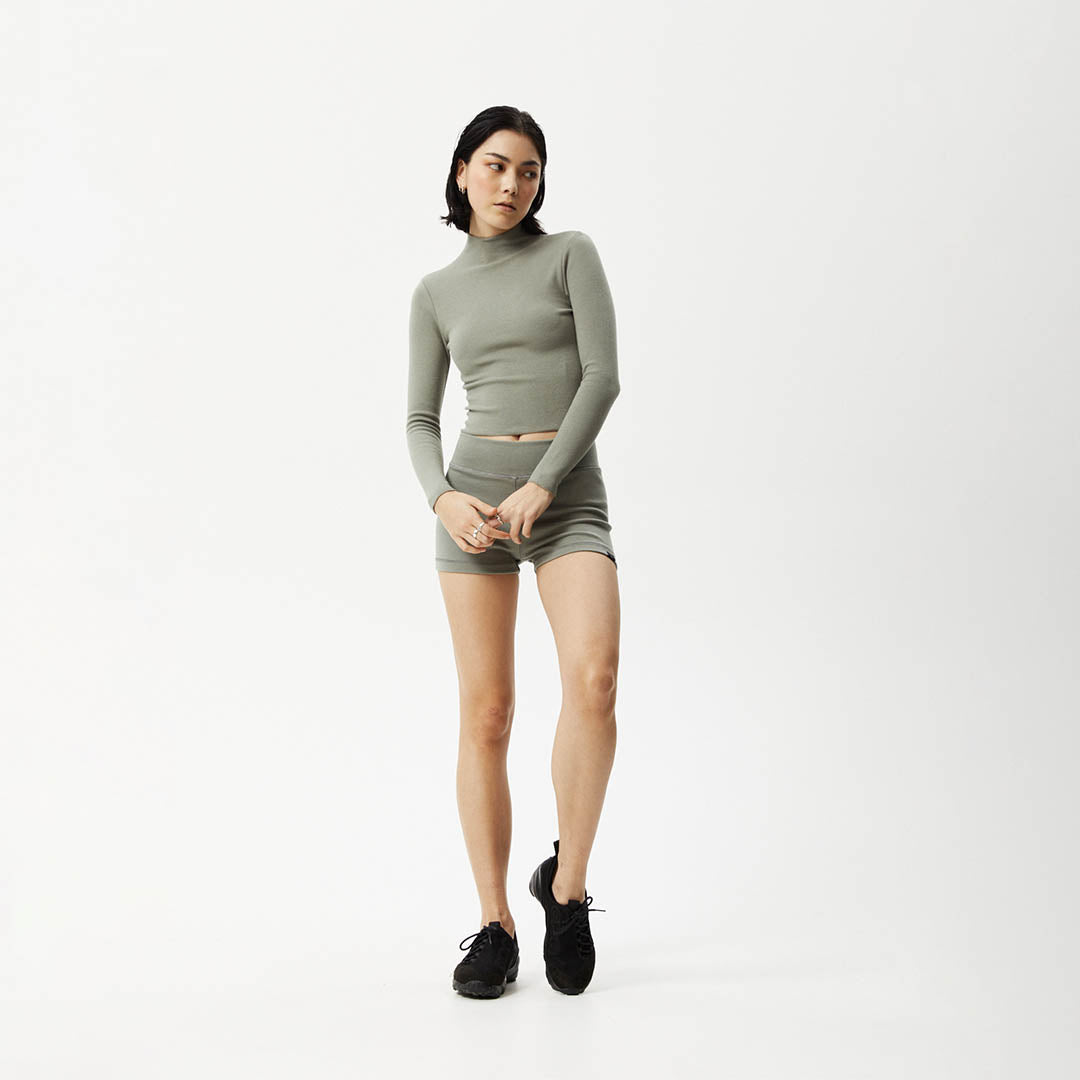 Afends Womens Iconic - Hemp Ribbed Long Sleeve Top - Olive - Sustainable Clothing - Streetwear