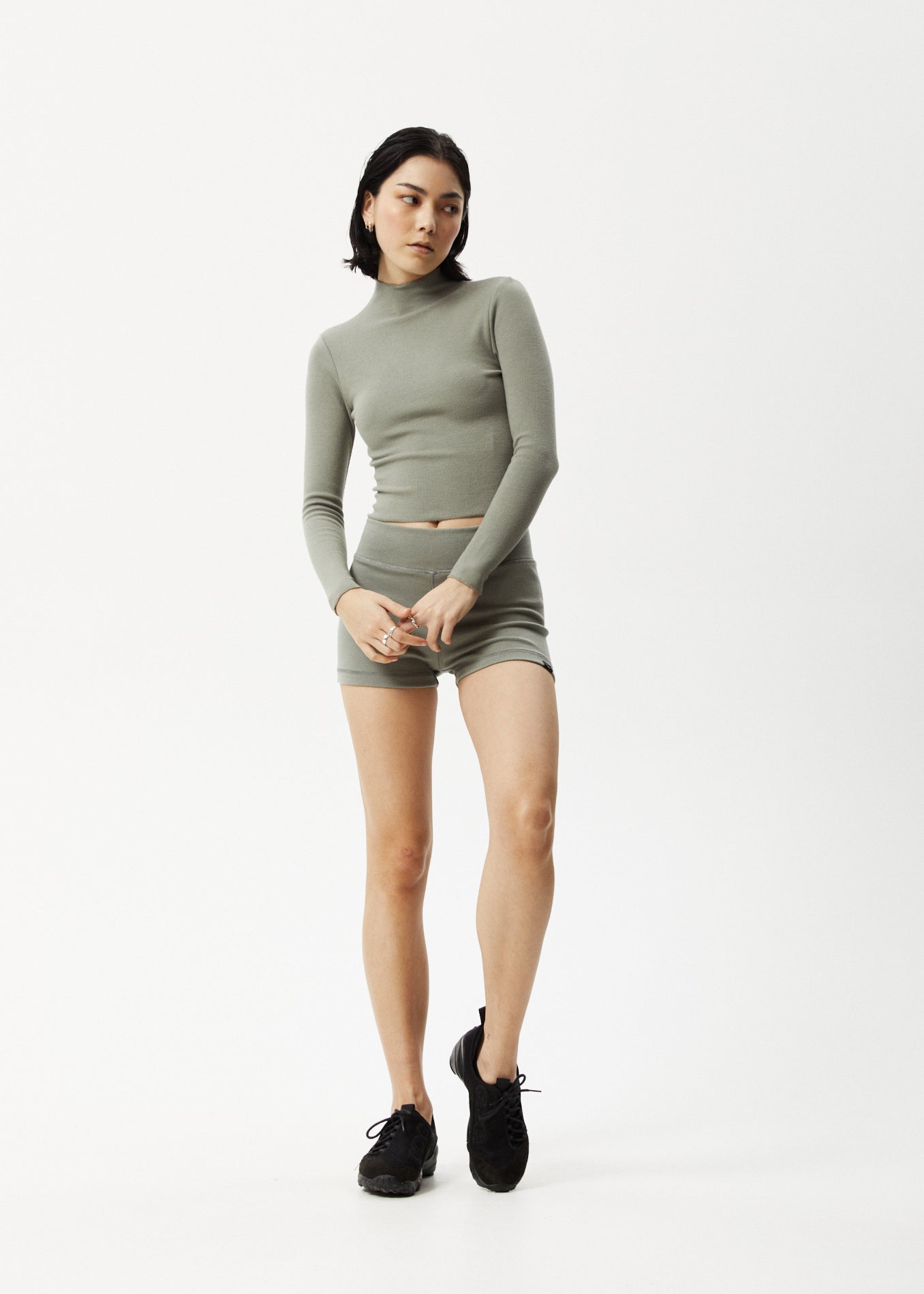 Afends Womens Iconic - Hemp Ribbed Long Sleeve Top - Olive - Sustainable Clothing - Streetwear